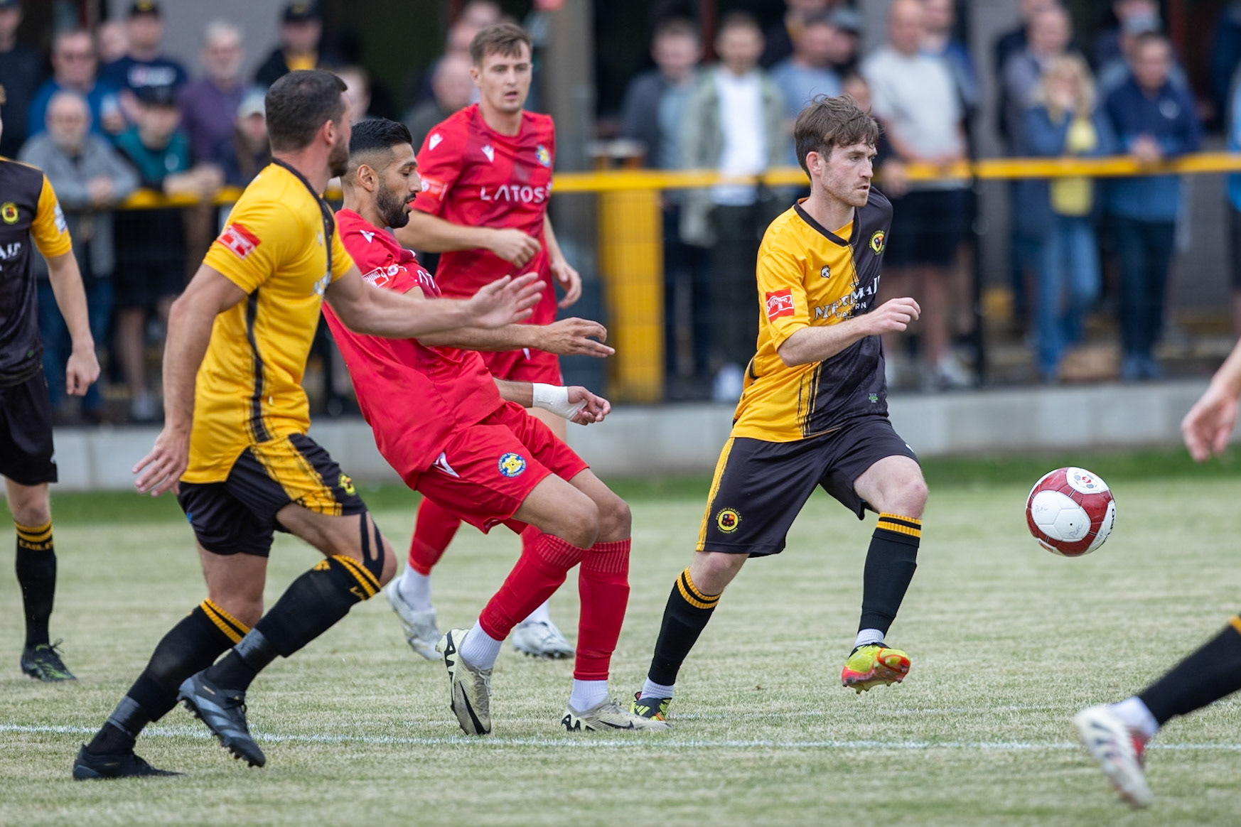 Prescot, ENGLAND - during the NPL Premier Division match between Prescot Cables and Stockton Town at Prescot.Canon Canon EOS R5 800 1/5000 2.8 (Pic by John Middleton)