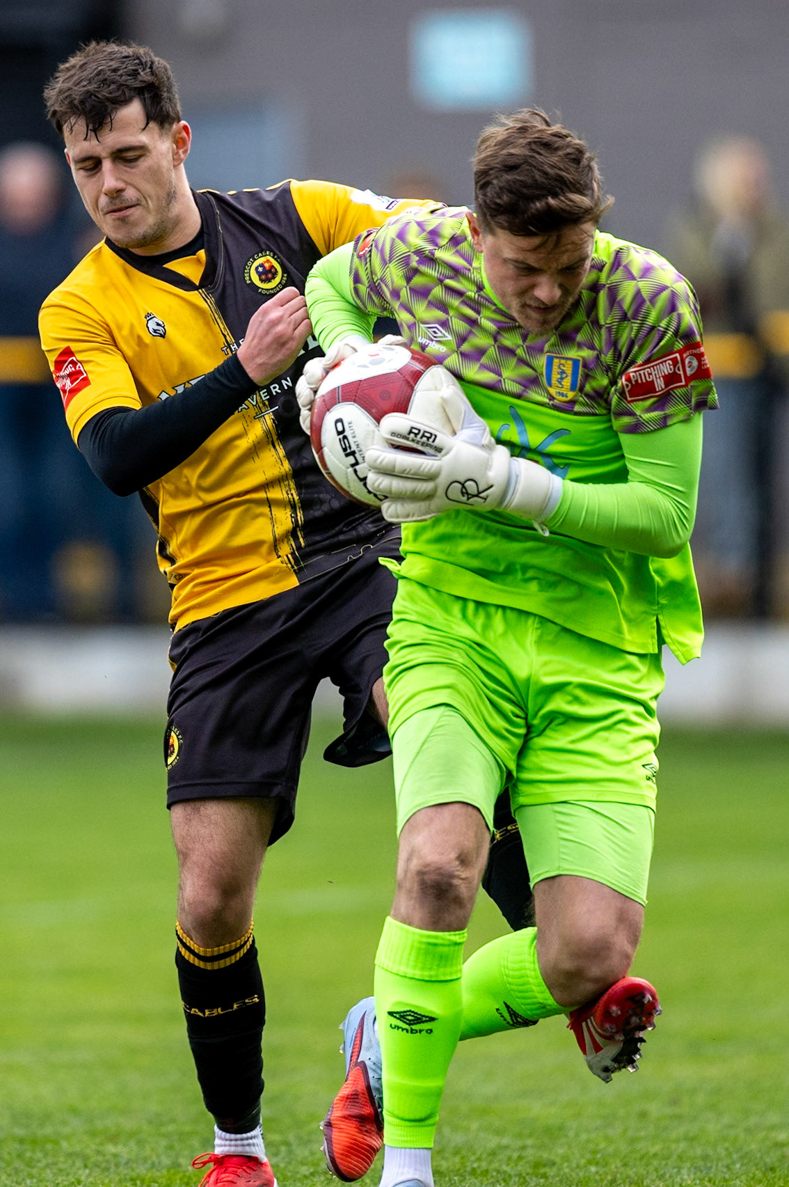 Prescot, ENGLAND -  during the NPL Premier Division match between Prescot Cables and  Stocksbridge Park Steels  at The Auto Safety Centre StadiumCanon Canon EOS R5 2000 1/3200 2.8 (Pic by John Middleton)
