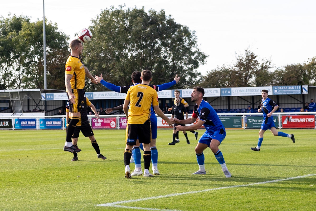 during the NPL Premier Division match between Cleethorpes Town  and  Prescot Cables at Cleethorpes.Canon Canon EOS R5 320 1/2500 2.8 (Pic by John Middleton)