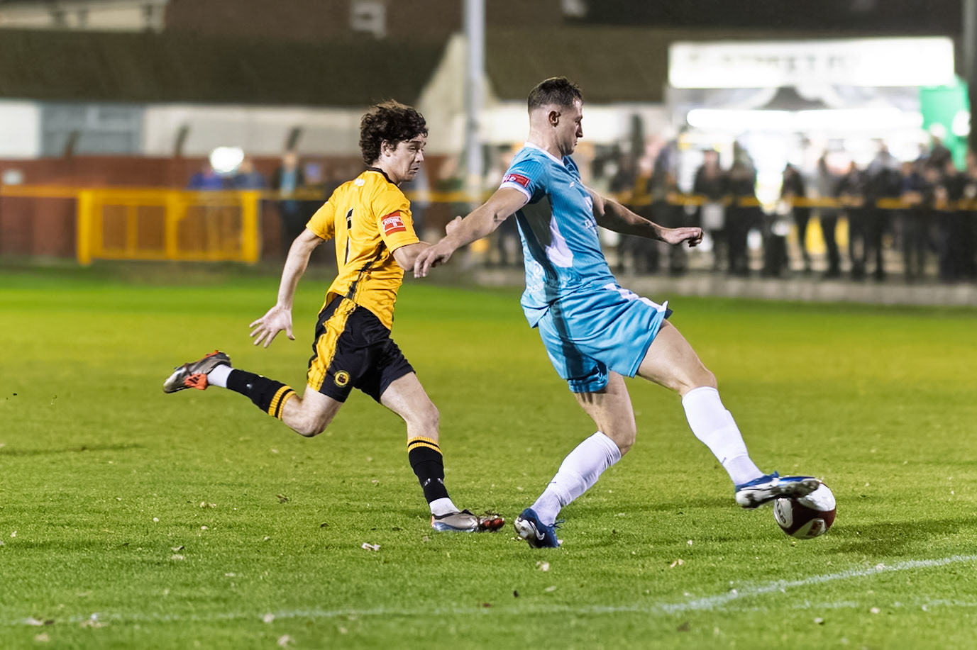 Prescot, ENGLAND -  during the NPL Premier Division match between Prescot Cables and  Lancaster City  at The Auto Safety Centre StadiumCanon Canon EOS R5 5000 1/1000 1.2 (Pic by John Middleton)