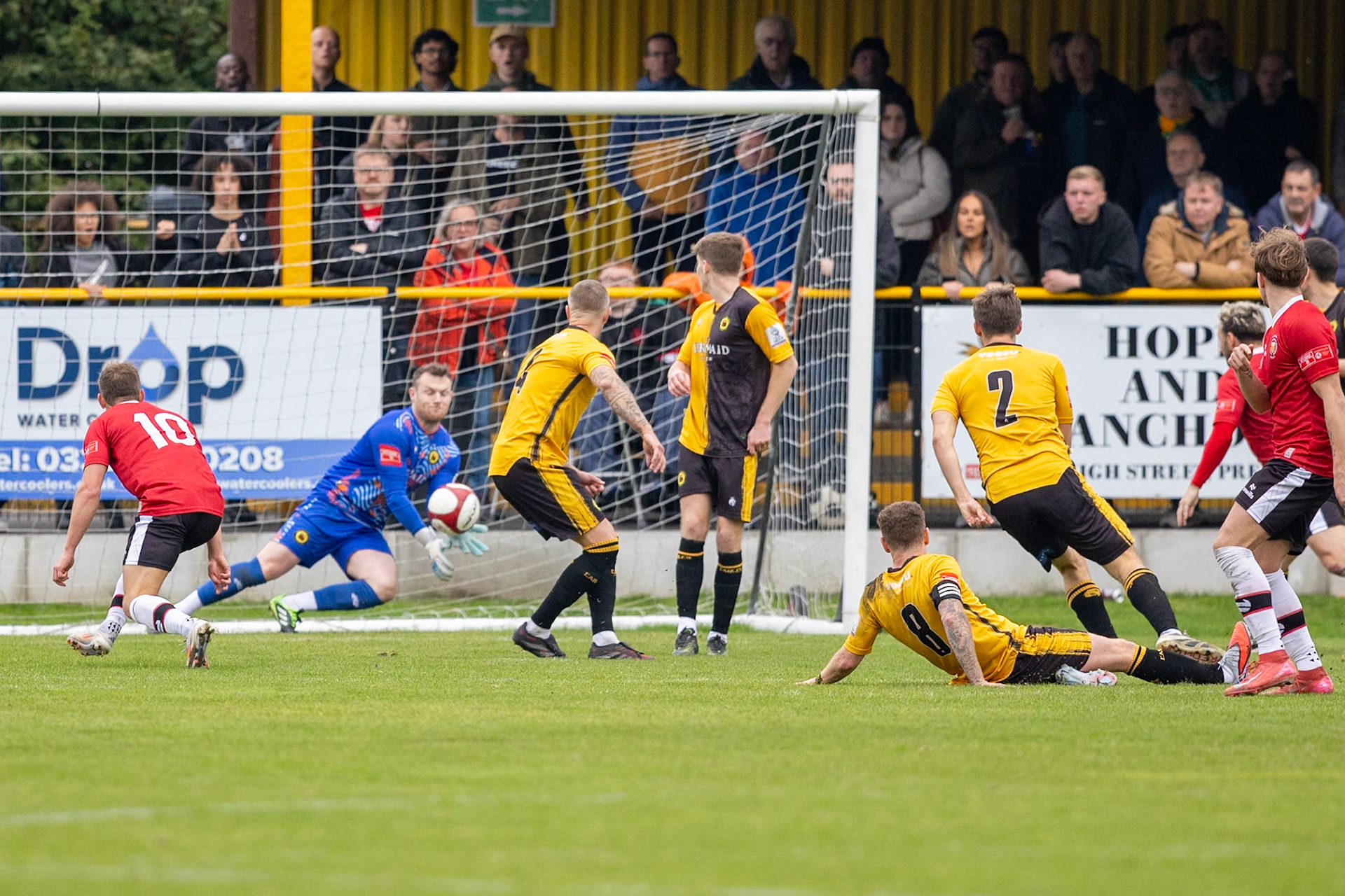 Prescot, ENGLAND -  during the NPL Premier Division match between Prescot Cables and  FC United  at The Auto Safety Centre StadiumCanon Canon EOS R5 1250 1/2500 2.8 (Pic by John Middleton)