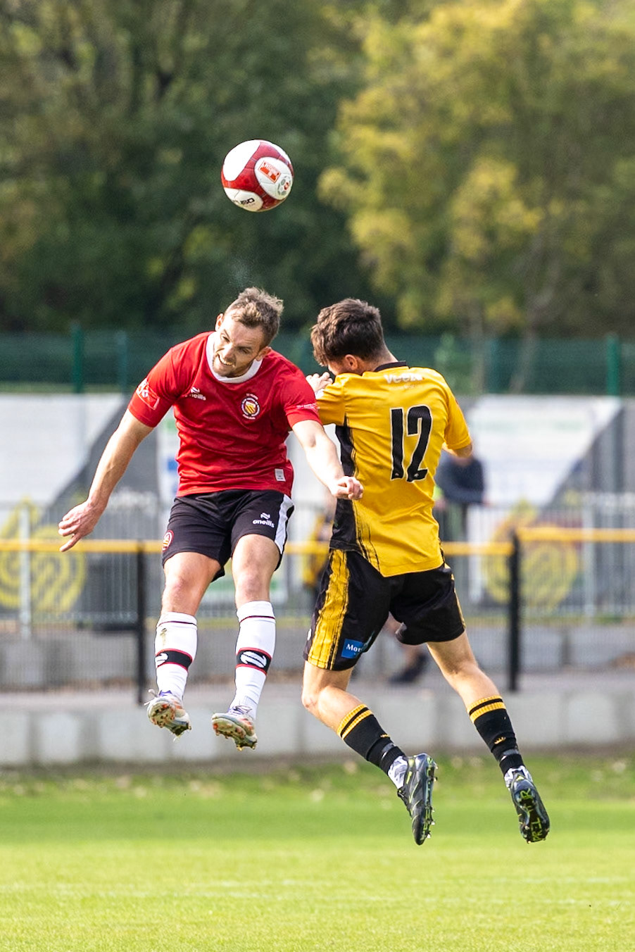 Prescot, ENGLAND -  during the NPL Premier Division match between Prescot Cables and  FC United  at The Auto Safety Centre StadiumCanon Canon EOS R3 640 1/3200 2.8 (Pic by John Middleton)