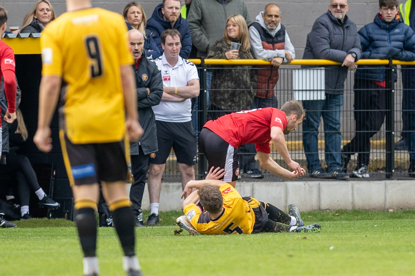 Prescot, ENGLAND -  during the NPL Premier Division match between Prescot Cables and  FC United  at The Auto Safety Centre StadiumCanon Canon EOS R5 800 1/3200 2.8 (Pic by John Middleton)