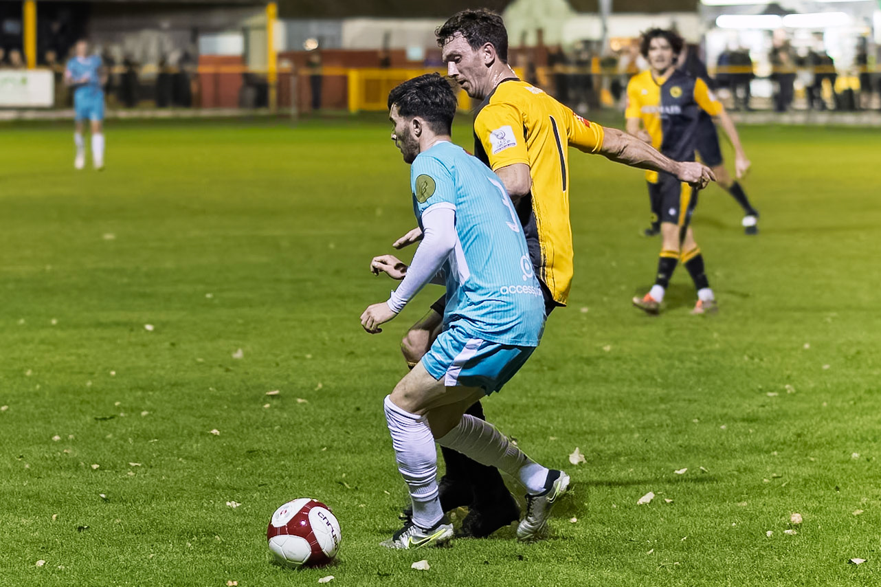 Prescot, ENGLAND -  during the NPL Premier Division match between Prescot Cables and  Lancaster City  at The Auto Safety Centre StadiumCanon Canon EOS R6m2 5000 1/1250 1.4 (Pic by John Middleton)