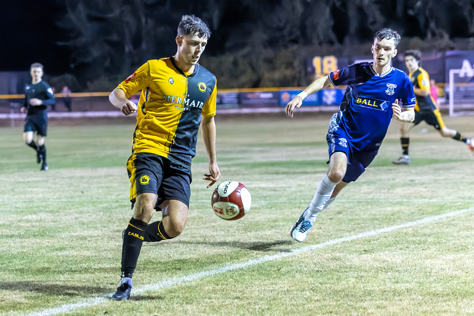 Prescot, ENGLAND -  during the NPL Premier Division match between Prescot Cables and  Leek Town  at The Auto Safety Centre StadiumCanon Canon EOS R3 12800 1/1600 2.8 (Pic by John Middleton)