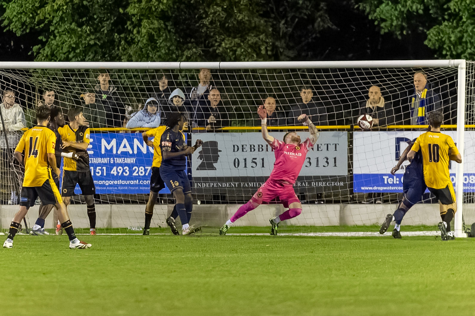 Prescot, ENGLAND -  during the NPL Premier Division match between Prescot Cables and  Warrington Town  at The Auto Safety Centre StadiumCanon Canon EOS R3 12800 1/800 2.8 (Pic by John Middleton)
