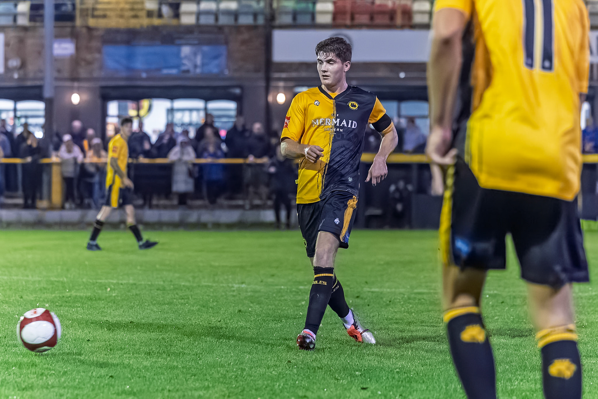 Prescot, ENGLAND -  during the NPL Premier Division match between Prescot Cables and  Lancaster City  at The Auto Safety Centre StadiumCanon Canon EOS R3 12800 1/1000 2.8 (Pic by John Middleton)