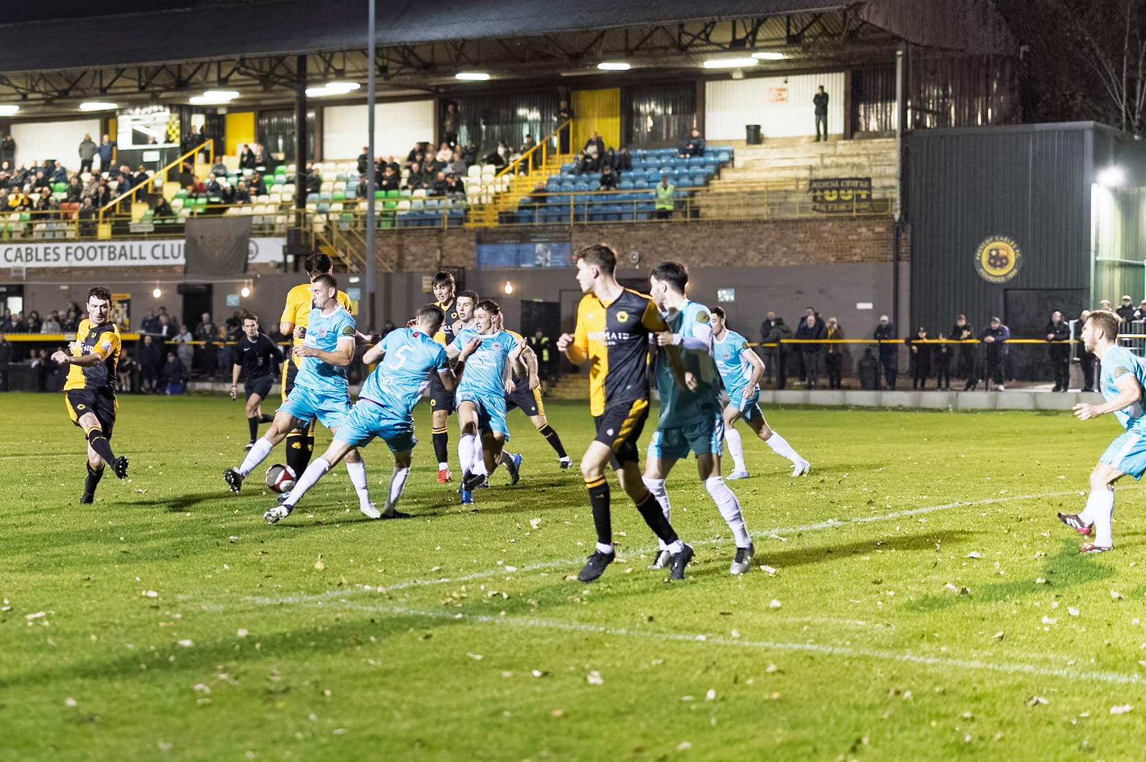Prescot, ENGLAND -  during the NPL Premier Division match between Prescot Cables and  Lancaster City  at The Auto Safety Centre StadiumCanon Canon EOS R6m2 5000 1/1250 1.2 (Pic by John Middleton)