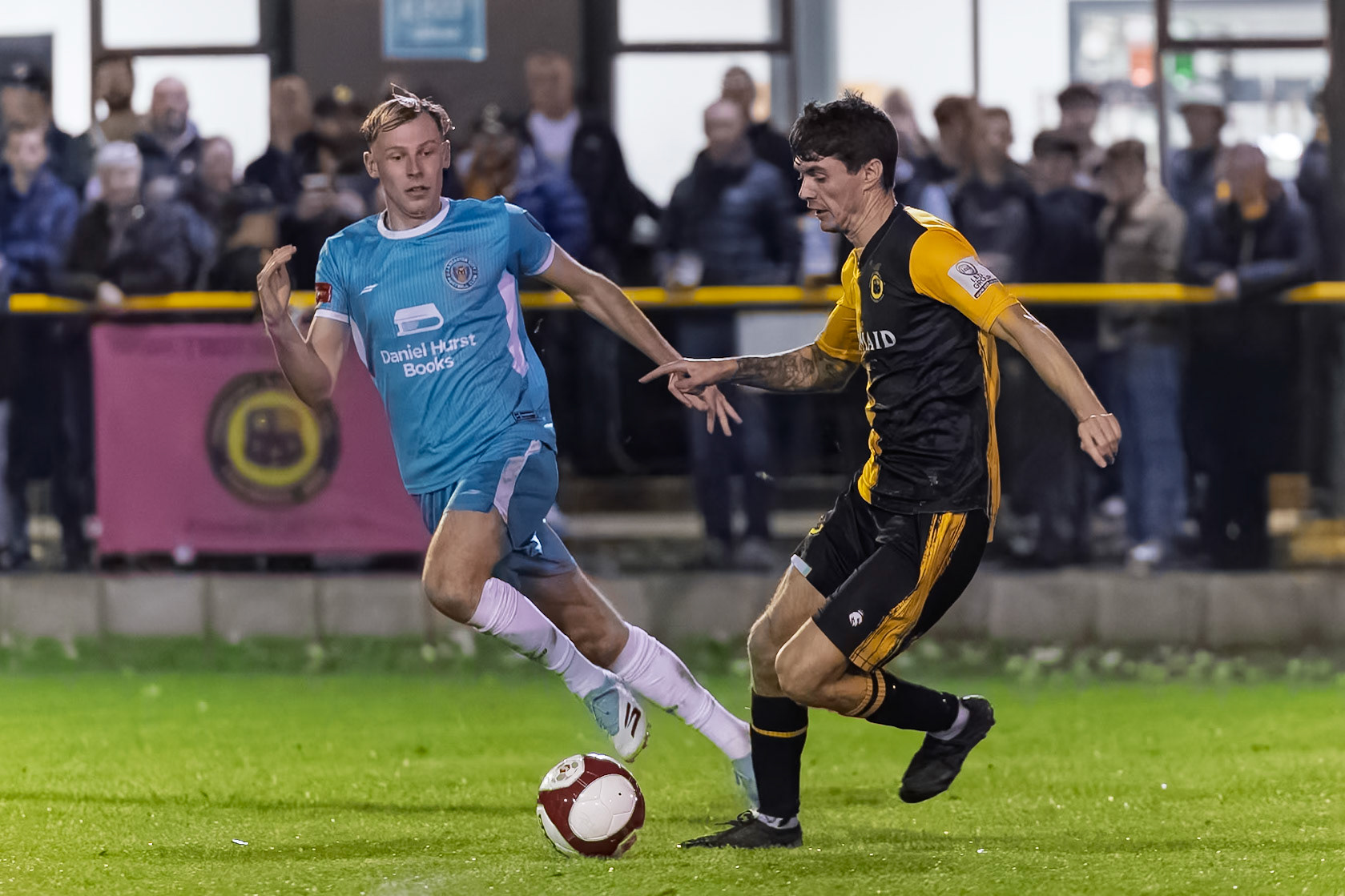 Prescot, ENGLAND -  during the NPL Premier Division match between Prescot Cables and  Lancaster City  at The Auto Safety Centre StadiumCanon Canon EOS R3 8000 1/1000 2.8 (Pic by John Middleton)