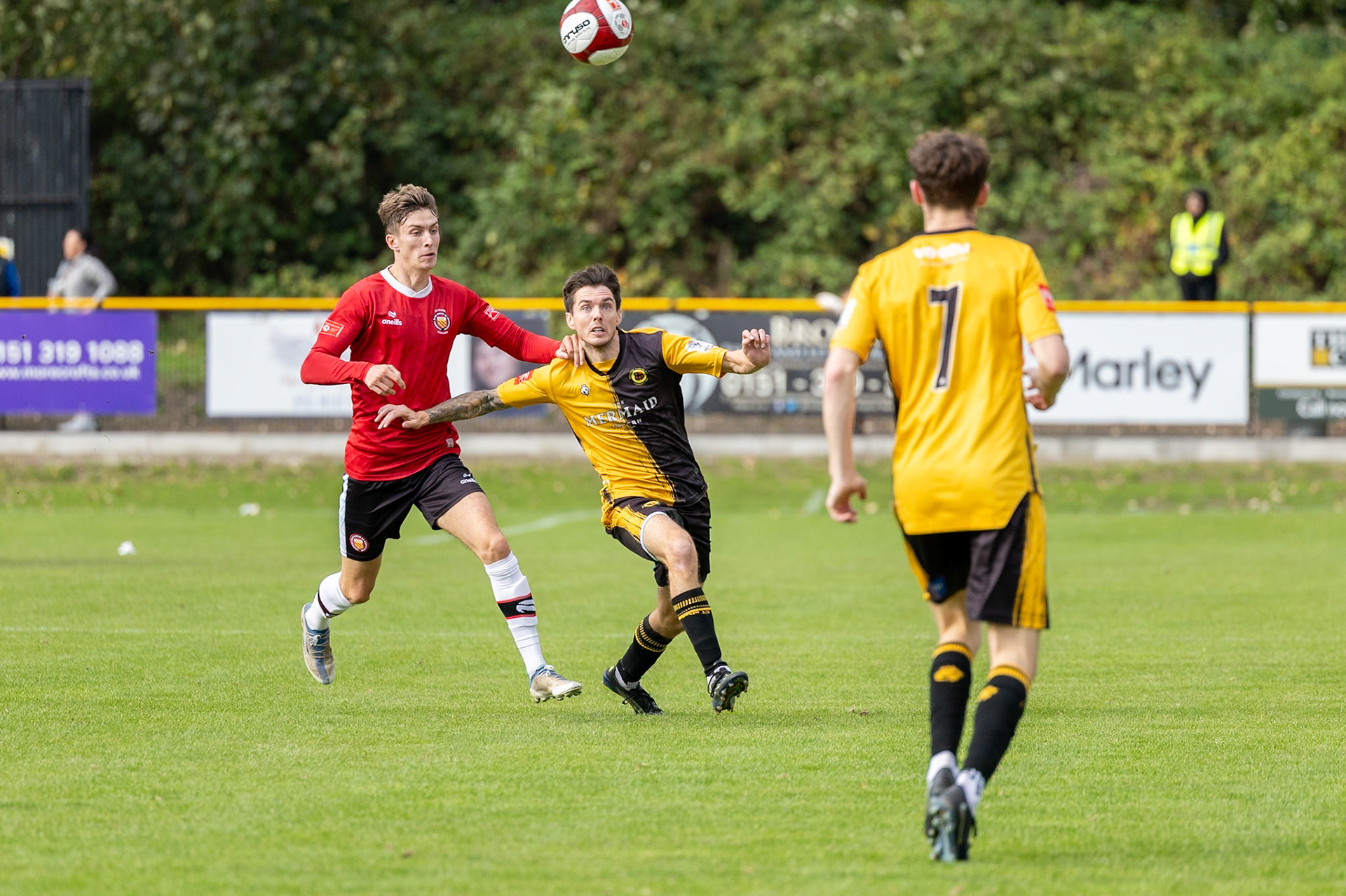 Prescot, ENGLAND -  during the NPL Premier Division match between Prescot Cables and  FC United  at The Auto Safety Centre StadiumCanon Canon EOS R3 640 1/3200 2.8 (Pic by John Middleton)