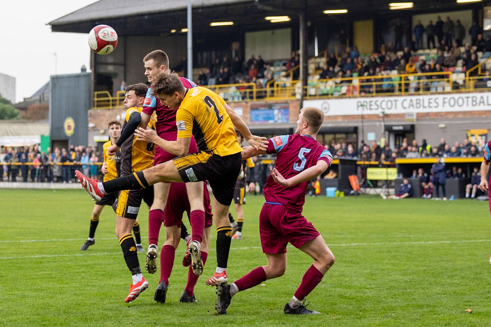 Prescot, ENGLAND -  during the NPL Premier Division match between Prescot Cables and  Stocksbridge Park Steels  at The Auto Safety Centre StadiumCanon Canon EOS R3 2500 1/3200 2.8 (Pic by John Middleton)