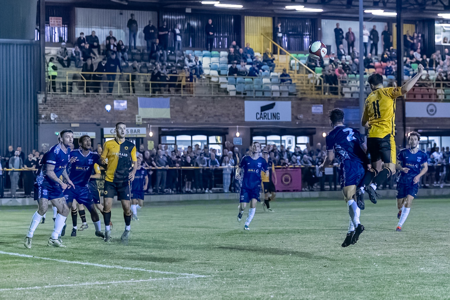 Prescot, ENGLAND -  during the NPL Premier Division match between Prescot Cables and  Leek Town  at The Auto Safety Centre StadiumCanon Canon EOS R3 12800 1/1600 2.8 (Pic by John Middleton)
