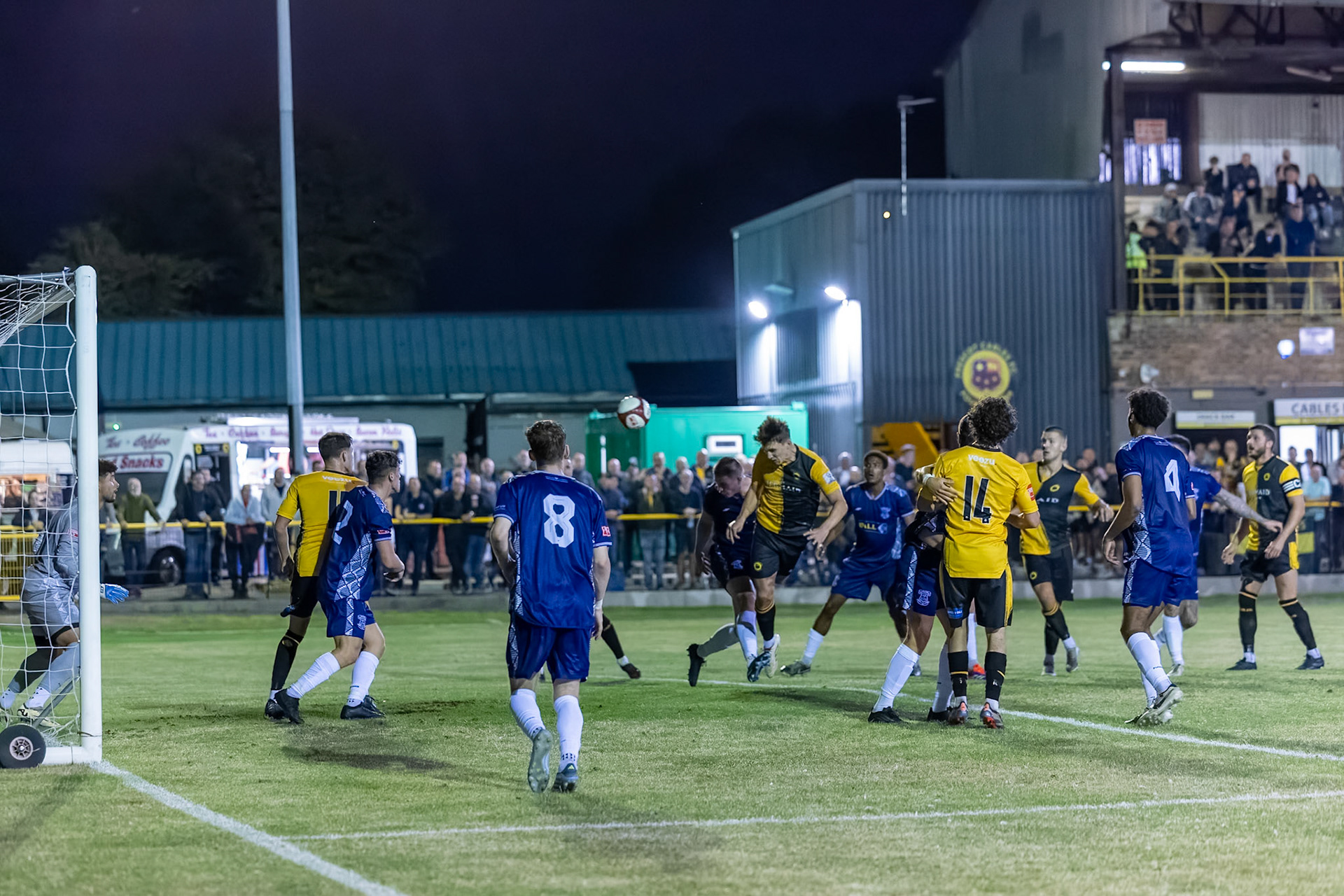 Prescot, ENGLAND -  during the NPL Premier Division match between Prescot Cables and  Leek Town  at The Auto Safety Centre StadiumCanon Canon EOS R3 10000 1/1000 2.8 (Pic by John Middleton)