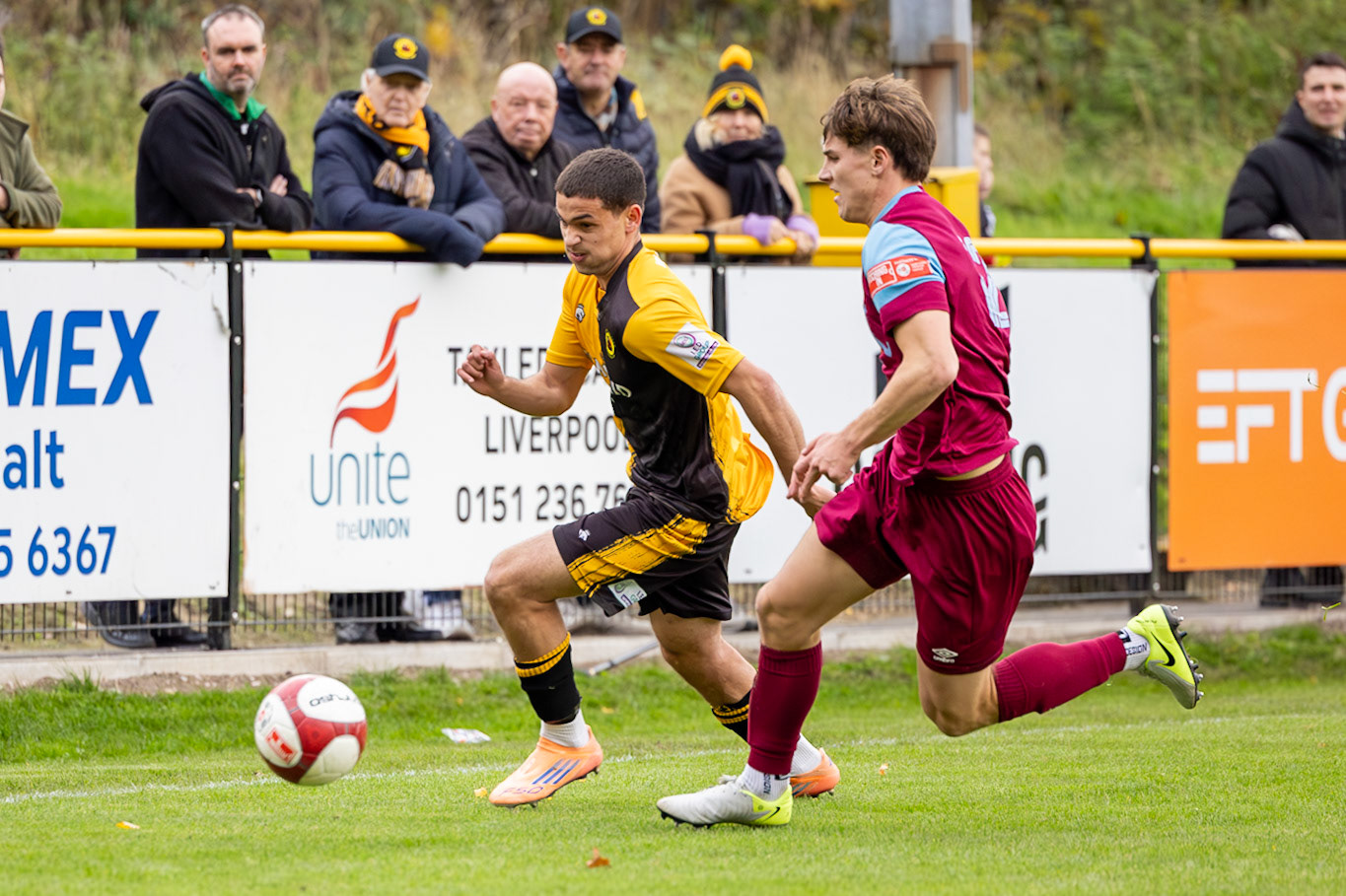 Prescot, ENGLAND -  during the NPL Premier Division match between Prescot Cables and  Stocksbridge Park Steels  at The Auto Safety Centre StadiumCanon Canon EOS R3 2500 1/3200 2.8 (Pic by John Middleton)