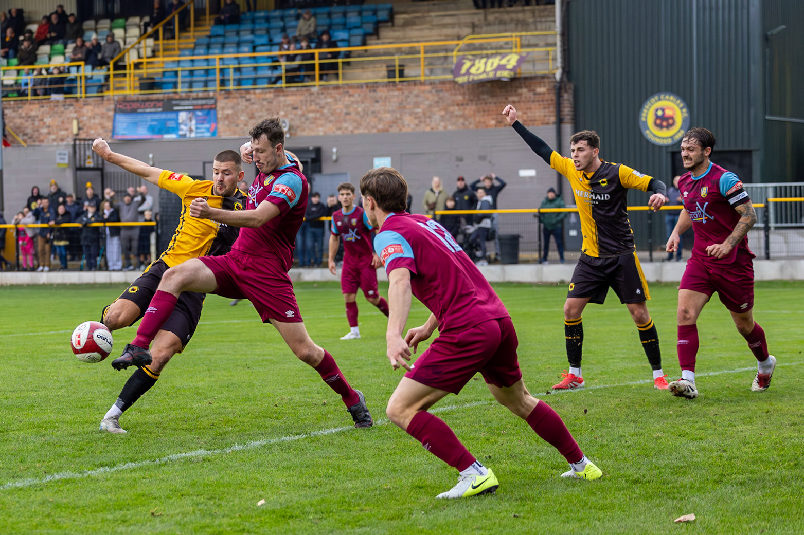 Prescot, ENGLAND -  during the NPL Premier Division match between Prescot Cables and  Stocksbridge Park Steels  at The Auto Safety Centre StadiumCanon Canon EOS R3 2500 1/4000 2.8 (Pic by John Middleton)