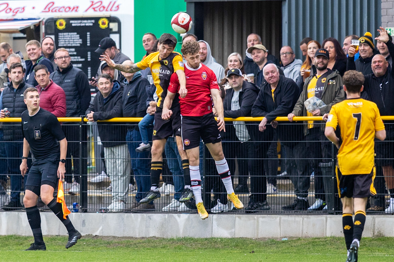 Prescot, ENGLAND -  during the NPL Premier Division match between Prescot Cables and  FC United  at The Auto Safety Centre StadiumCanon Canon EOS R5 1250 1/2000 2.8 (Pic by John Middleton)