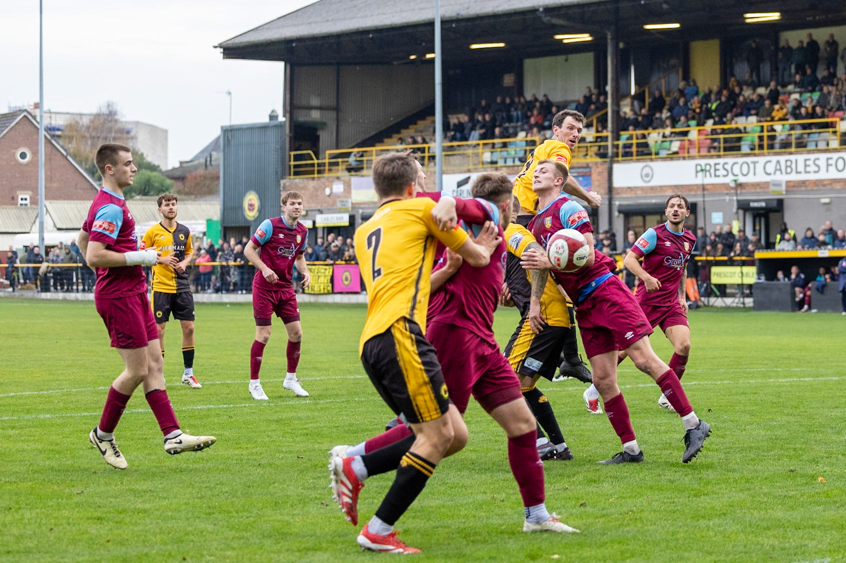 Prescot, ENGLAND -  during the NPL Premier Division match between Prescot Cables and  Stocksbridge Park Steels  at The Auto Safety Centre StadiumCanon Canon EOS R3 2500 1/3200 2.8 (Pic by John Middleton)