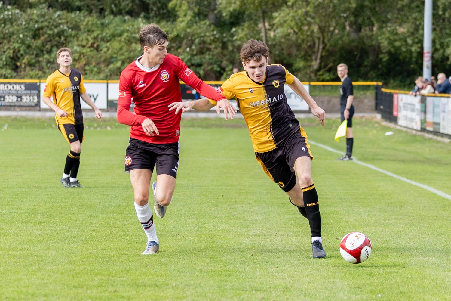 Prescot, ENGLAND -  during the NPL Premier Division match between Prescot Cables and  FC United  at The Auto Safety Centre StadiumCanon Canon EOS R3 640 1/2500 2.8 (Pic by John Middleton)