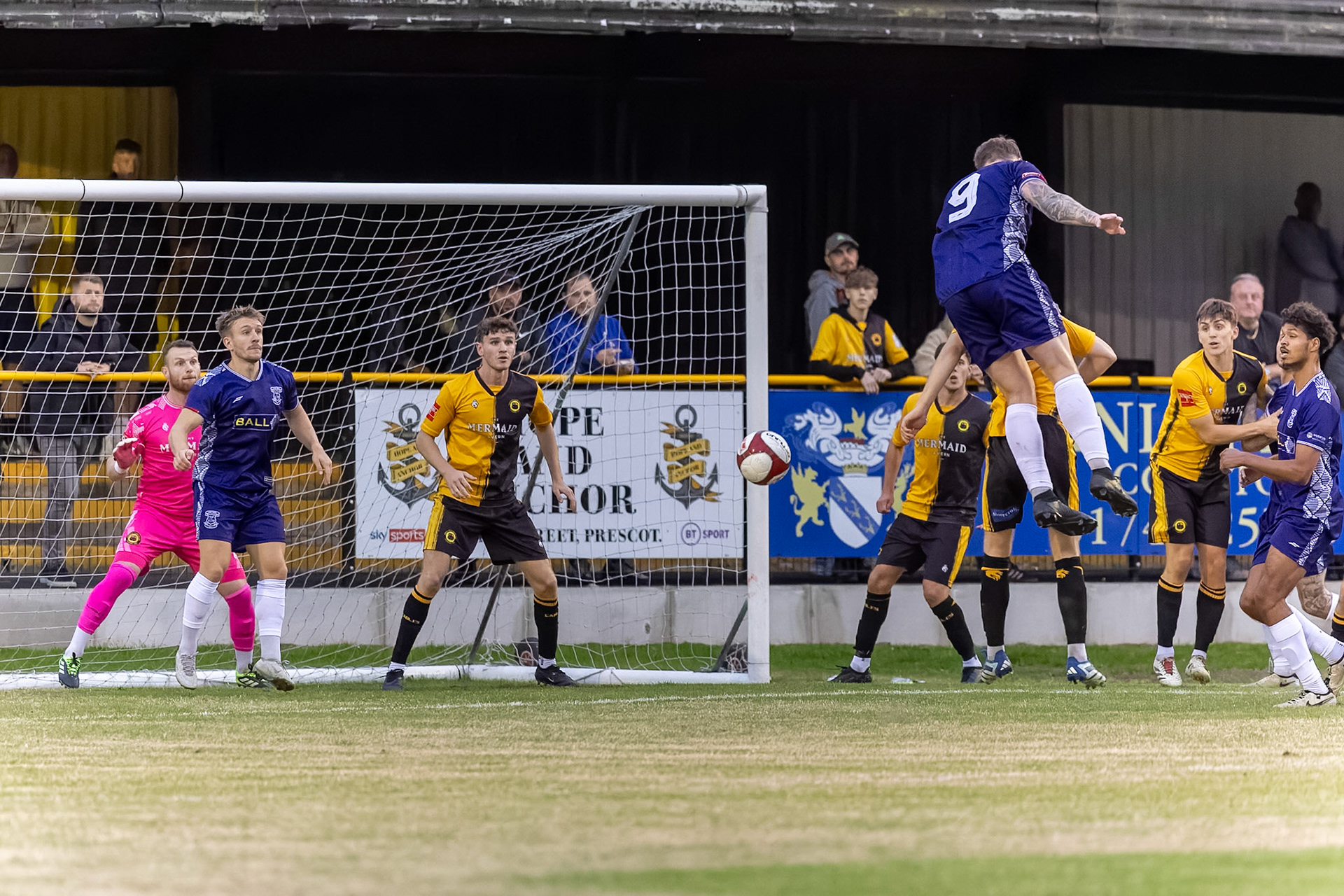 Prescot, ENGLAND -  during the NPL Premier Division match between Prescot Cables and  Leek Town  at The Auto Safety Centre StadiumCanon Canon EOS R3 8000 1/2000 2.8 (Pic by John Middleton)
