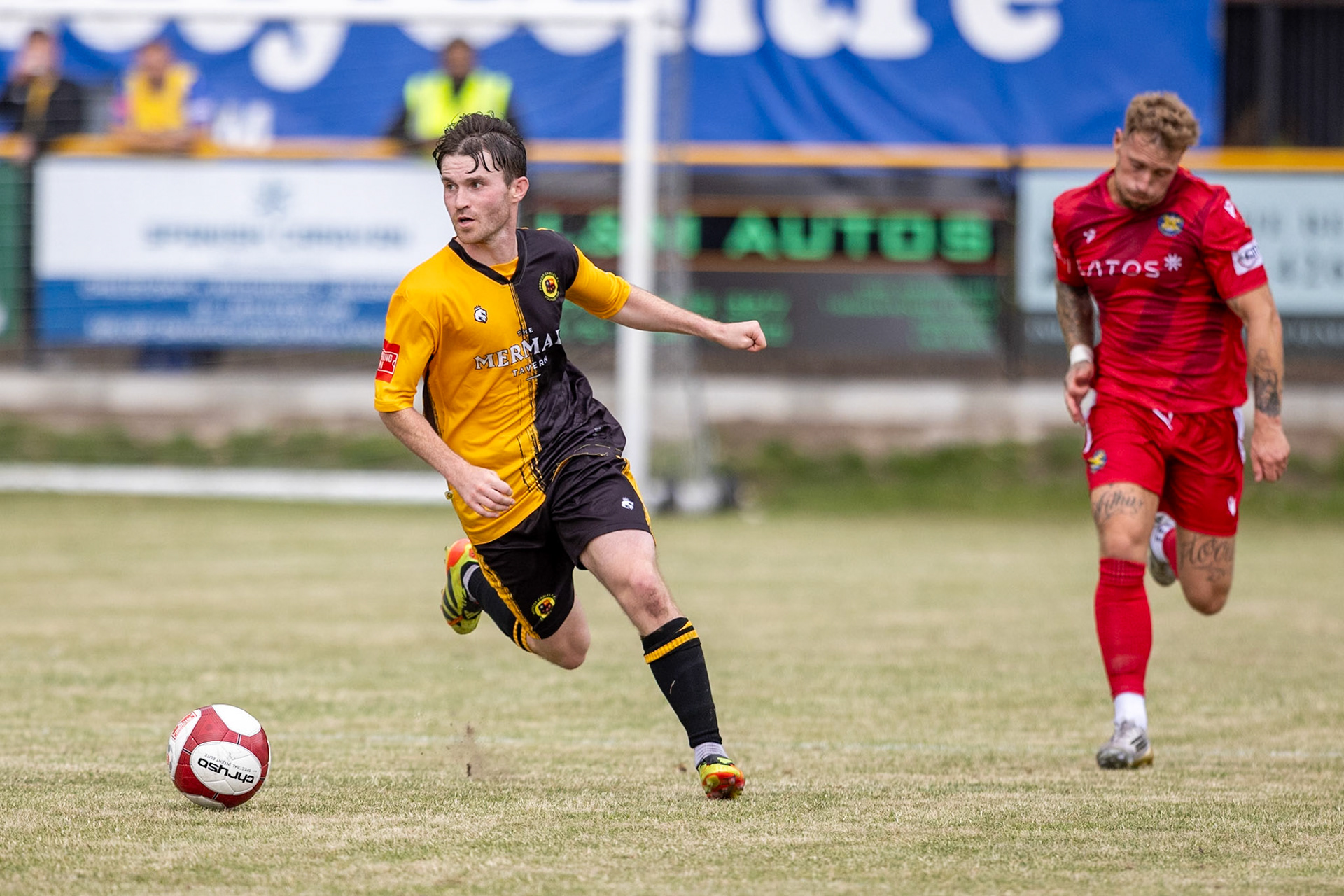 Prescot, ENGLAND - during the NPL Premier Division match between Prescot Cables and Stockton Town at Prescot.Canon Canon EOS R5 800 1/4000 2.8 (Pic by John Middleton)