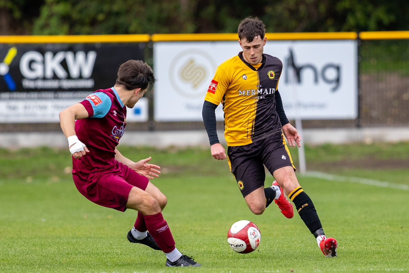 Prescot, ENGLAND -  during the NPL Premier Division match between Prescot Cables and  Stocksbridge Park Steels  at The Auto Safety Centre StadiumCanon Canon EOS R5 1250 1/2500 2.8 (Pic by John Middleton)