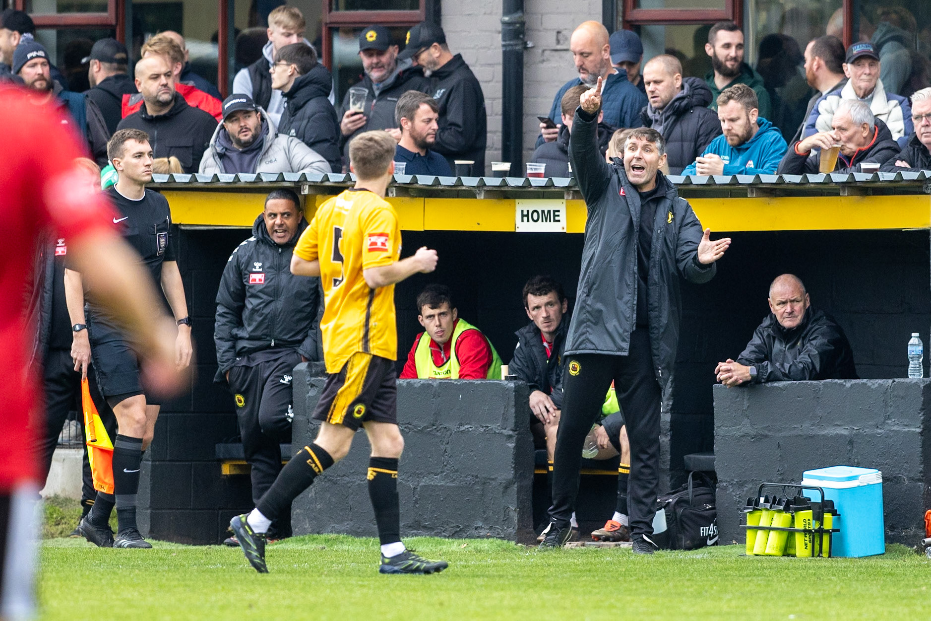 Prescot, ENGLAND -  during the NPL Premier Division match between Prescot Cables and  FC United  at The Auto Safety Centre StadiumCanon Canon EOS R5 800 1/2000 2.8 (Pic by John Middleton)