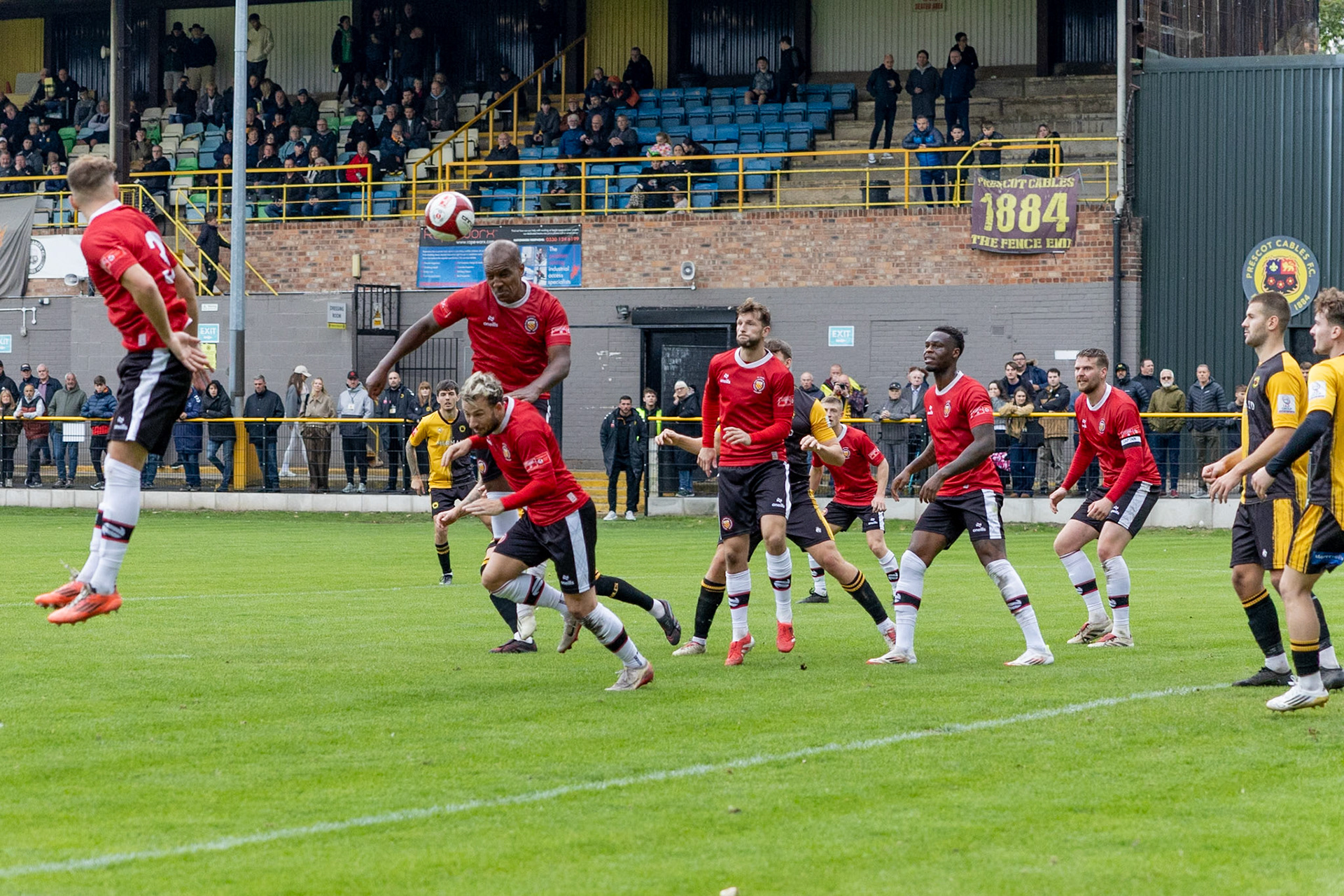 Prescot, ENGLAND -  during the NPL Premier Division match between Prescot Cables and  FC United  at The Auto Safety Centre StadiumCanon Canon EOS R6m2 1000 1/3200 2.8 (Pic by John Middleton)