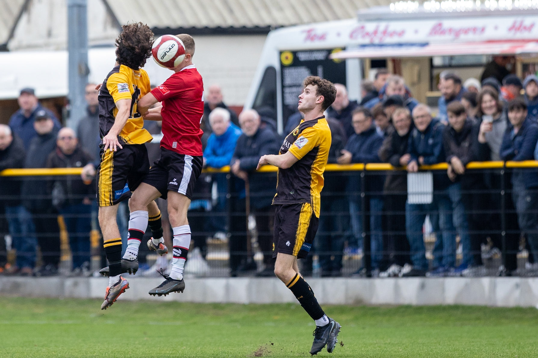 Prescot, ENGLAND -  during the NPL Premier Division match between Prescot Cables and  FC United  at The Auto Safety Centre StadiumCanon Canon EOS R5 1250 1/2000 2.8 (Pic by John Middleton)