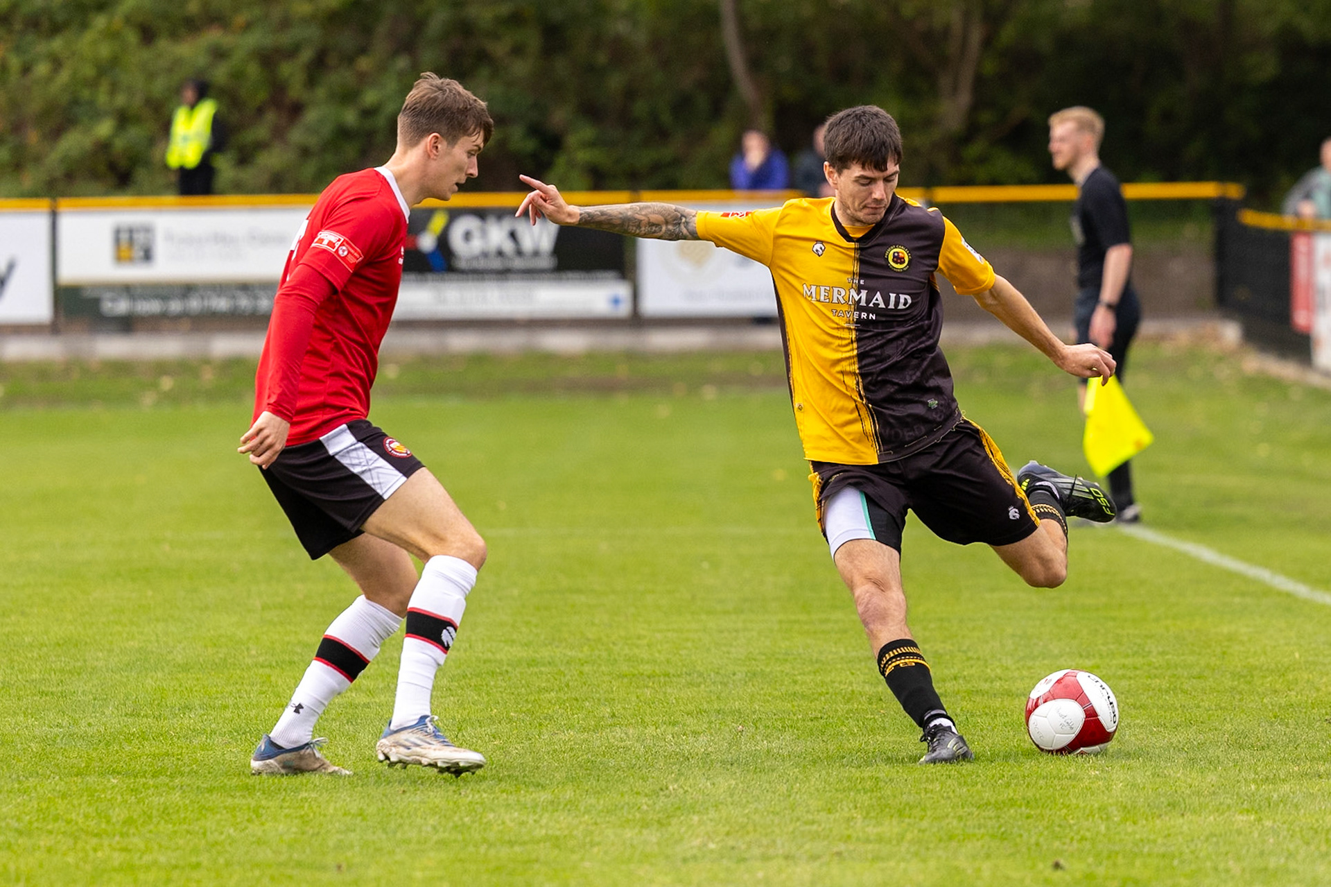 Prescot, ENGLAND -  during the NPL Premier Division match between Prescot Cables and  FC United  at The Auto Safety Centre StadiumCanon Canon EOS R3 1000 1/3200 2.8 (Pic by John Middleton)