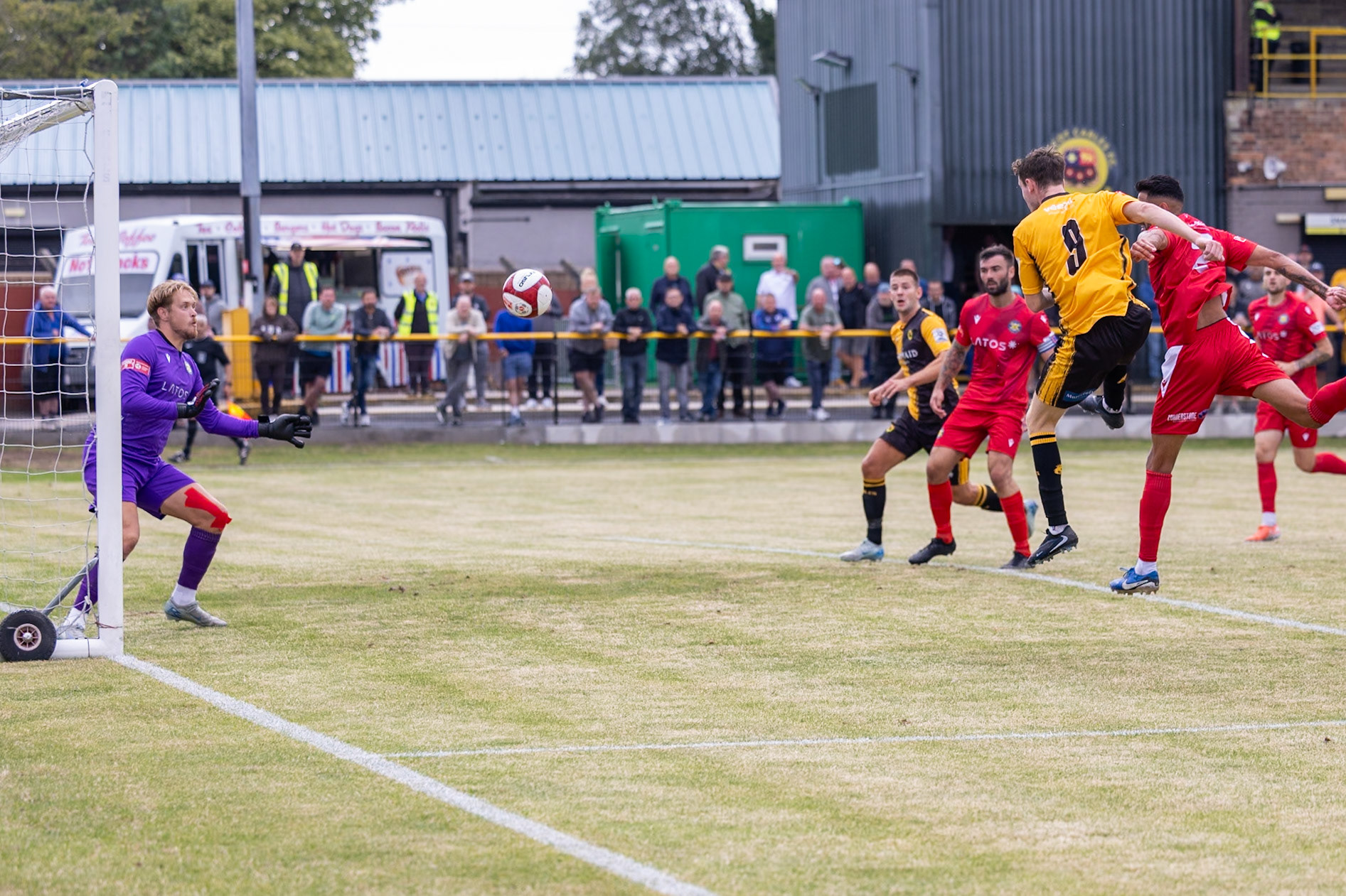 Prescot, ENGLAND - during the NPL Premier Division match between Prescot Cables and Stockton Town at Prescot.Canon Canon EOS R3 640 1/3200 2.8 (Pic by John Middleton)