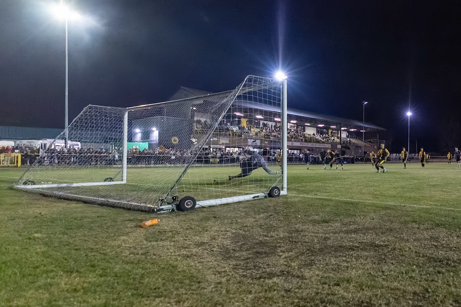 Prescot, ENGLAND -  during the NPL Premier Division match between Prescot Cables and  Leek Town  at The Auto Safety Centre StadiumCanon Canon EOS R5 12800 1/1250 2.8 (Pic by John Middleton)