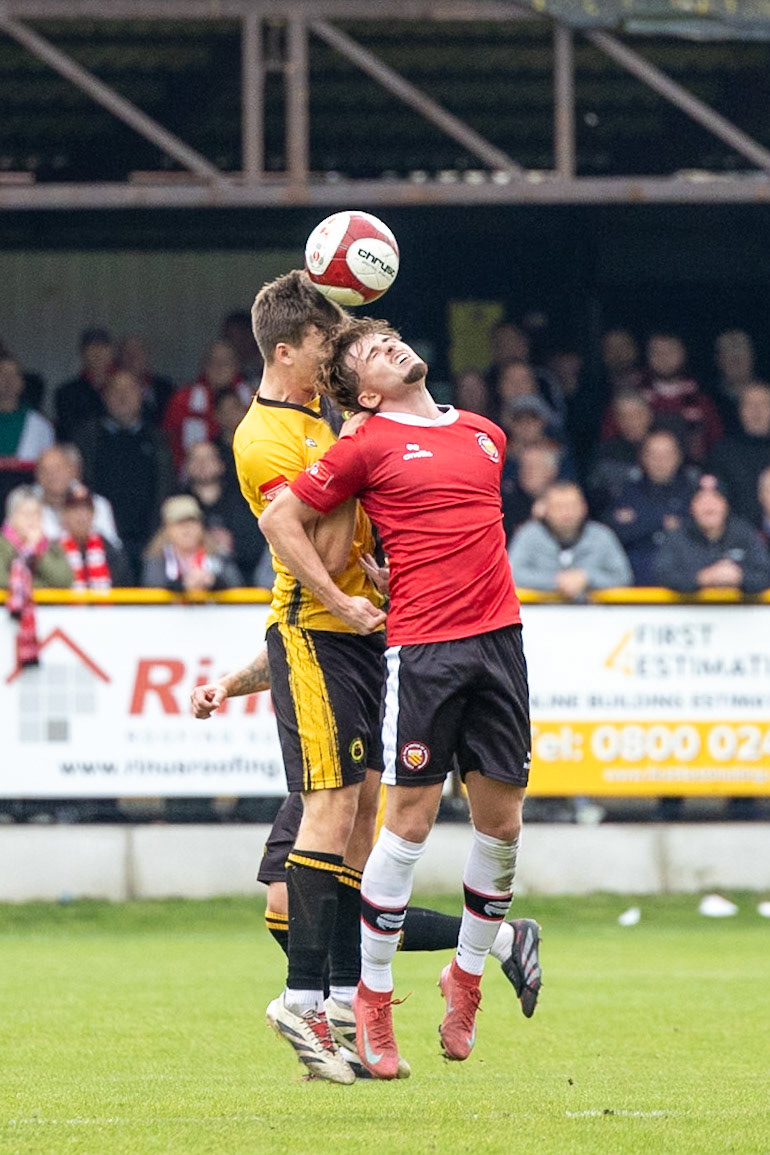 Prescot, ENGLAND -  during the NPL Premier Division match between Prescot Cables and  FC United  at The Auto Safety Centre StadiumCanon Canon EOS R3 1250 1/2500 2.8 (Pic by John Middleton)