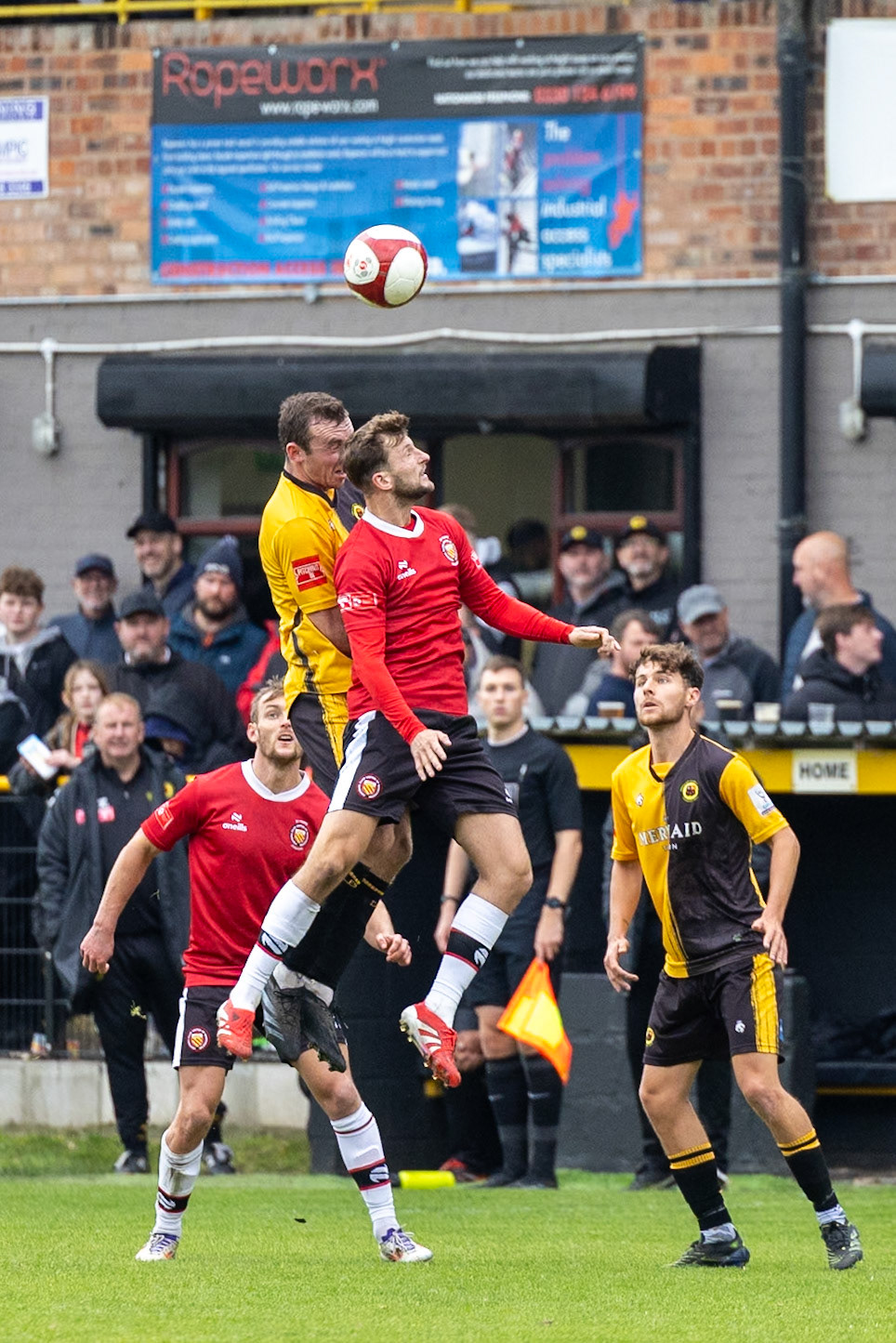 Prescot, ENGLAND -  during the NPL Premier Division match between Prescot Cables and  FC United  at The Auto Safety Centre StadiumCanon Canon EOS R3 1250 1/2500 2.8 (Pic by John Middleton)