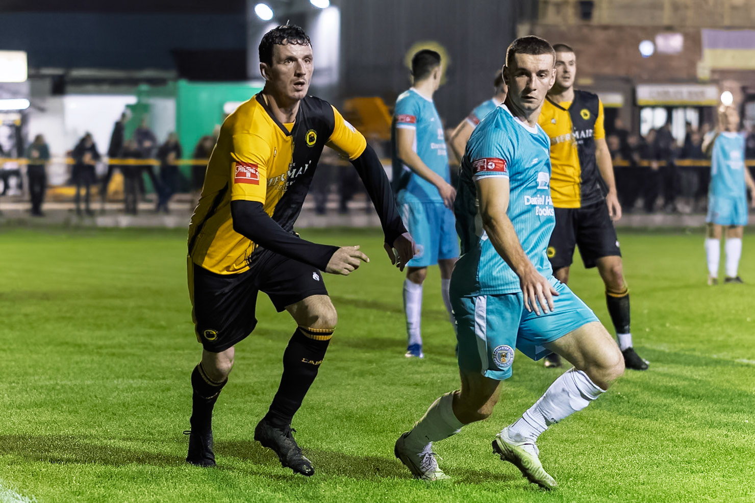 Prescot, ENGLAND -  during the NPL Premier Division match between Prescot Cables and  Lancaster City  at The Auto Safety Centre StadiumCanon Canon EOS R6m2 5000 1/2000 1.2 (Pic by John Middleton)