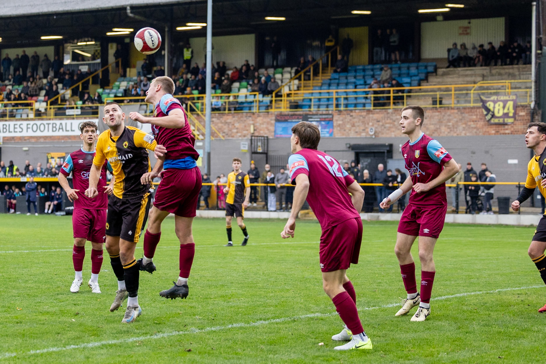 Prescot, ENGLAND -  during the NPL Premier Division match between Prescot Cables and  Stocksbridge Park Steels  at The Auto Safety Centre StadiumCanon Canon EOS R3 2500 1/3200 2.8 (Pic by John Middleton)