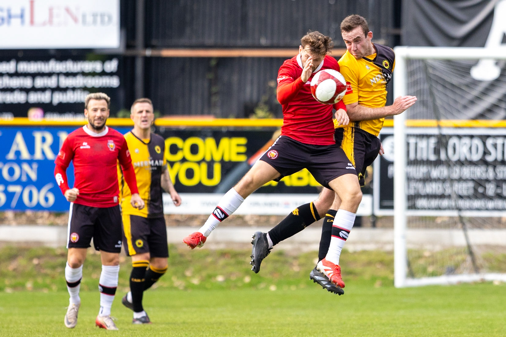 Prescot, ENGLAND -  during the NPL Premier Division match between Prescot Cables and  FC United  at The Auto Safety Centre StadiumCanon Canon EOS R5 800 1/3200 2.8 (Pic by John Middleton)