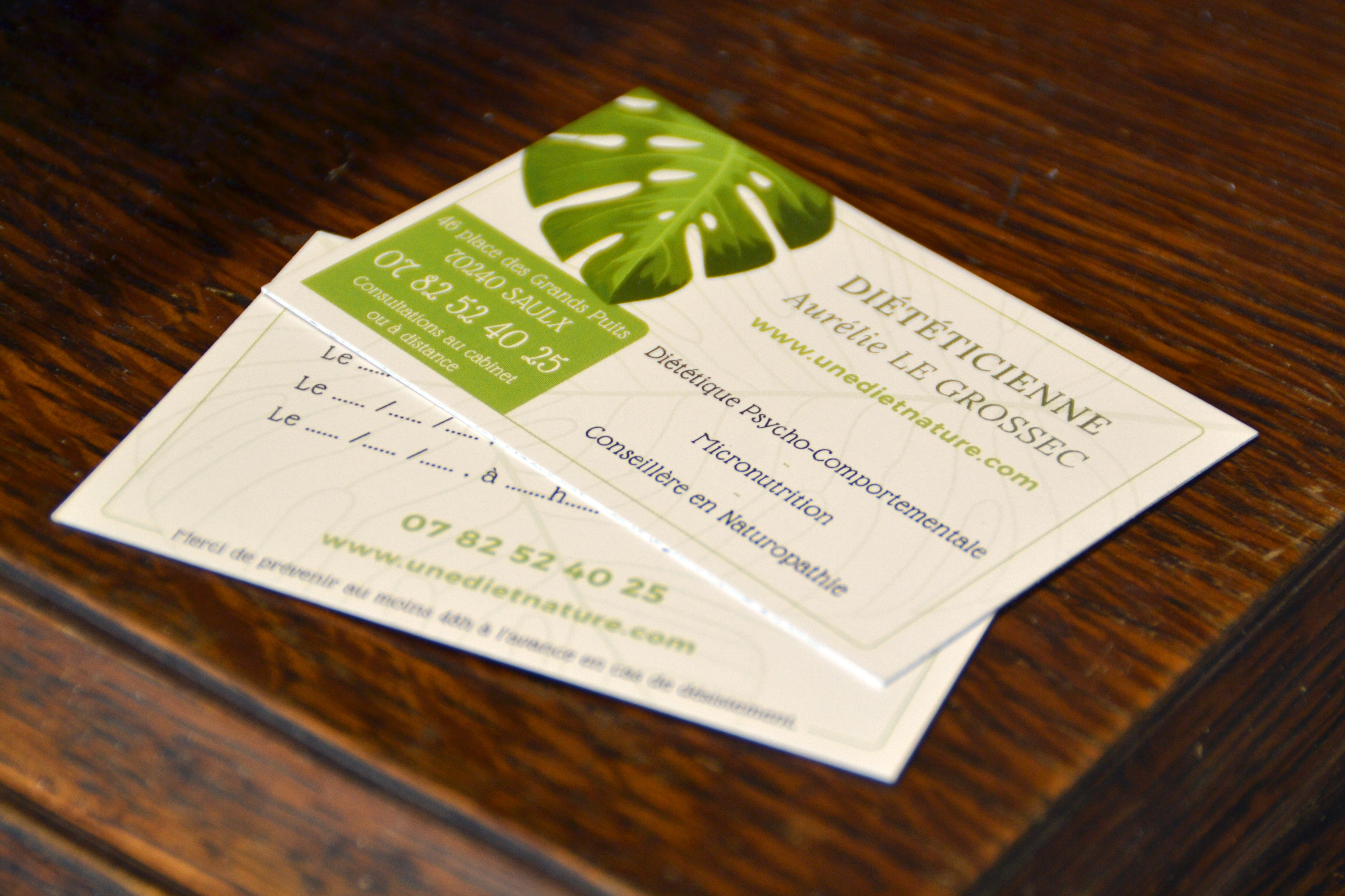 Cartes de rendez-vous pour Aurélie LE GROSSEC, diététicienne.