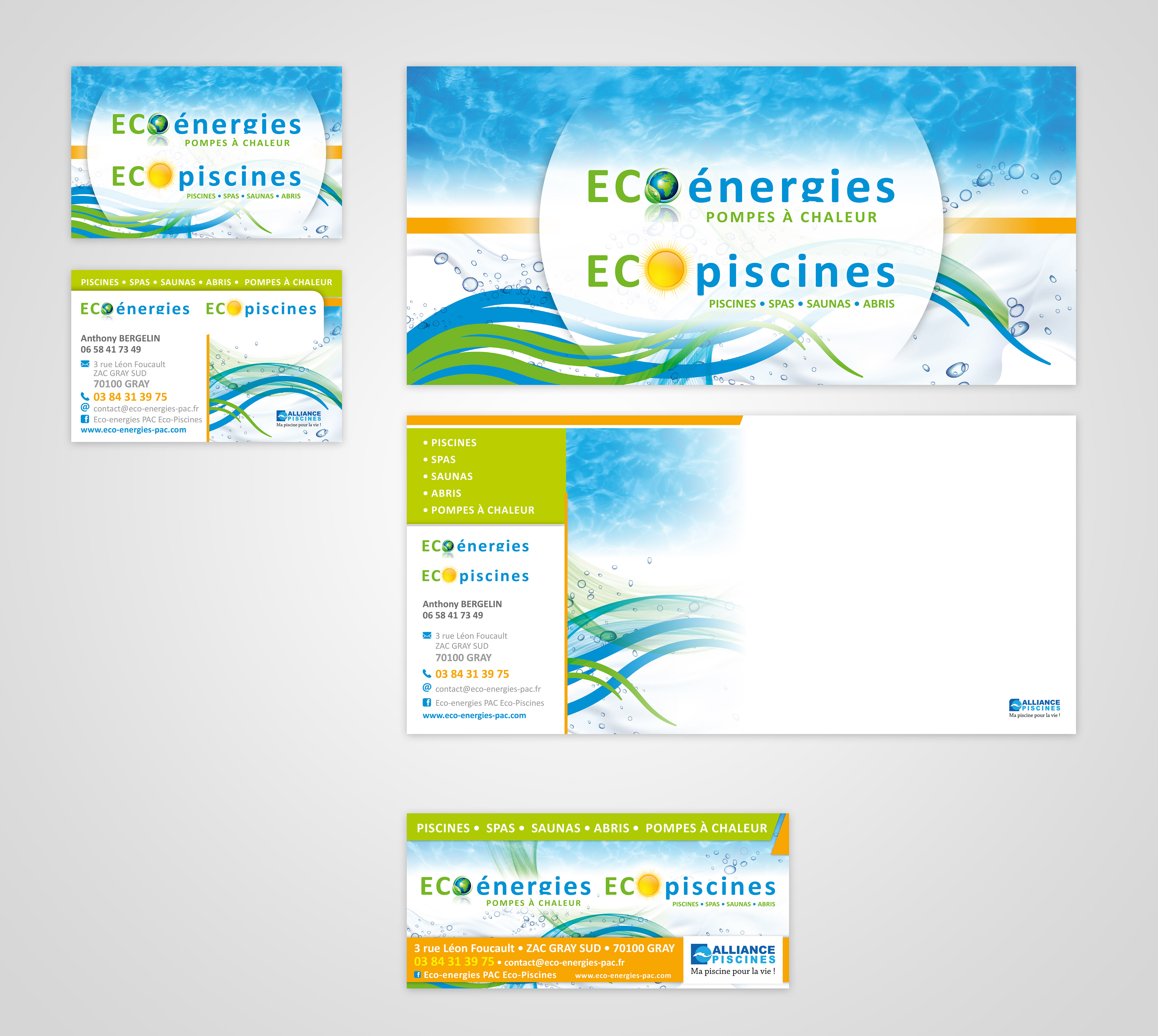 Cartes de visite et de Correspondance pour Eco-Piscines.