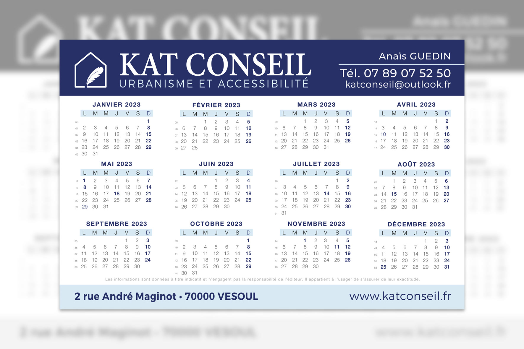 Calendriers magnétiques pour Kat Conseil.