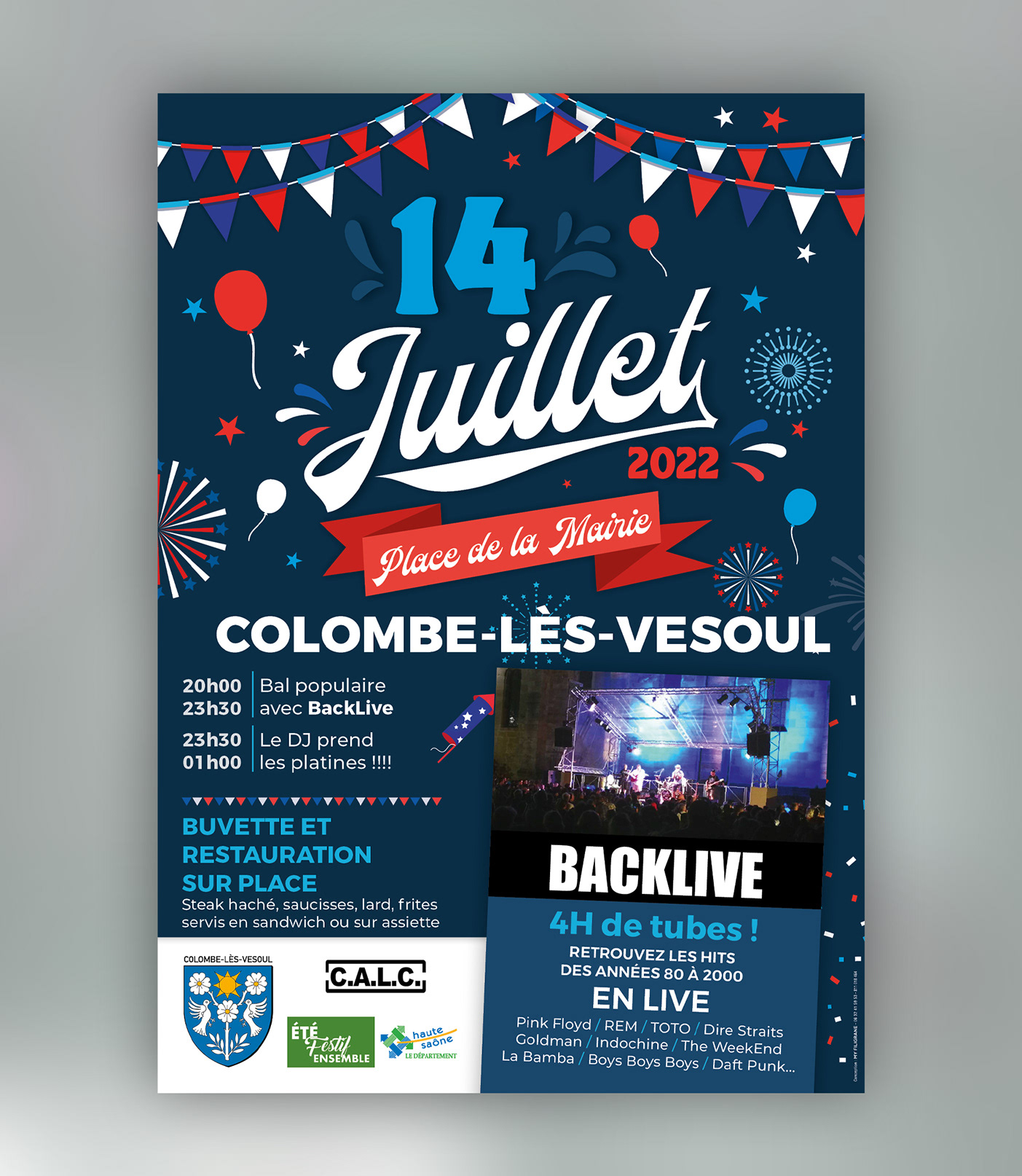 Affiche du 14 juillet à Colombe-lès-Vesoul pour la CALC.