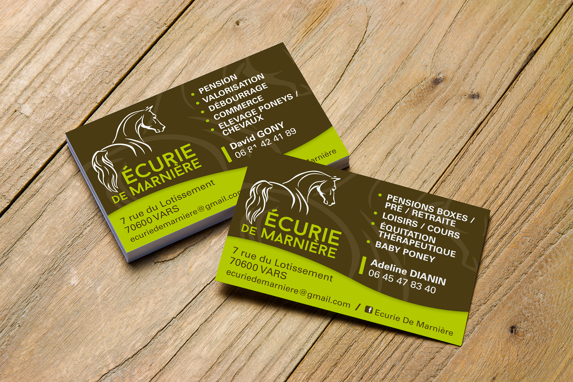 Cartes de visite Ecurie de Marnière.