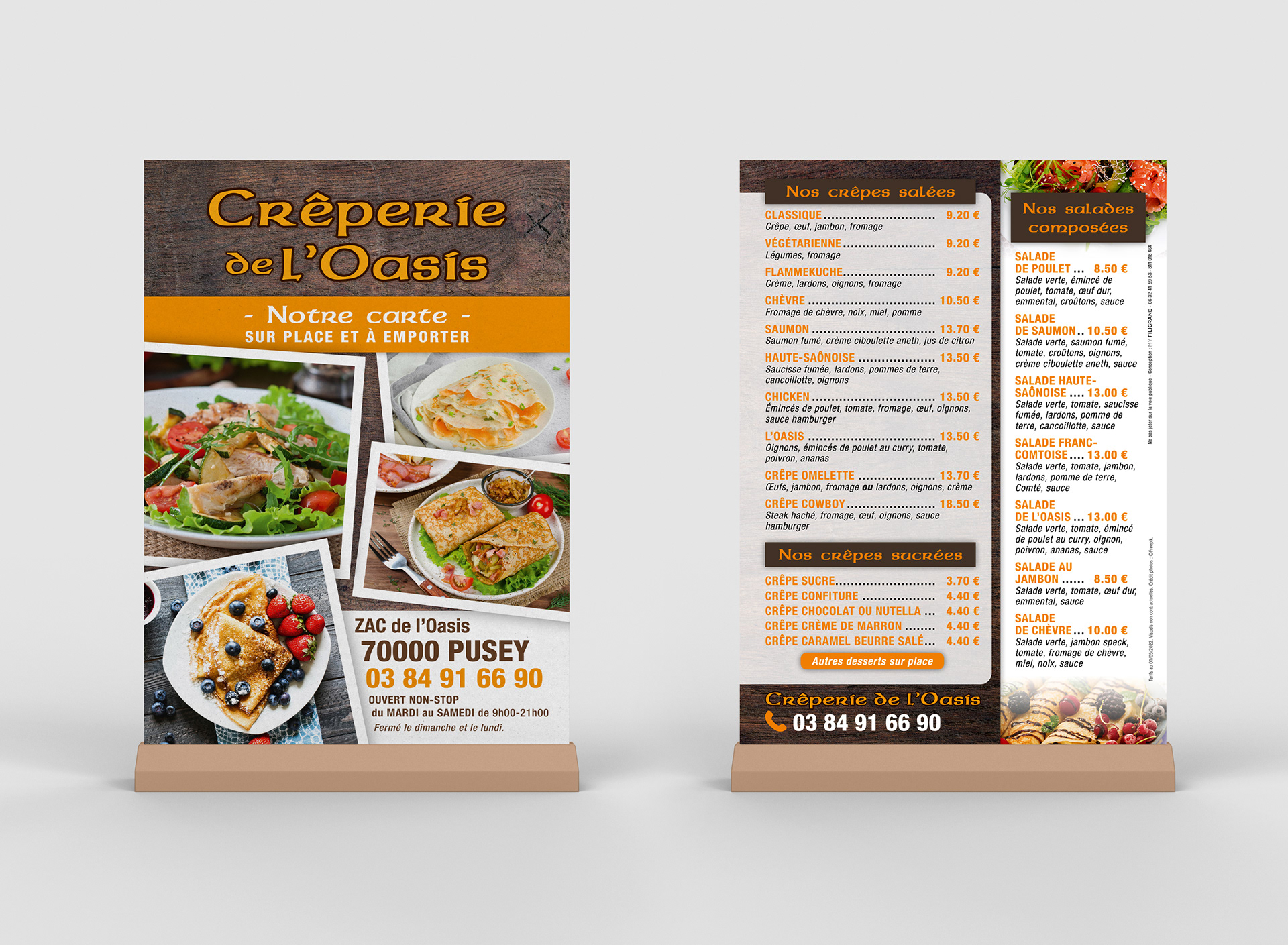 Flyers pour La Crêperie de l'Oasis.