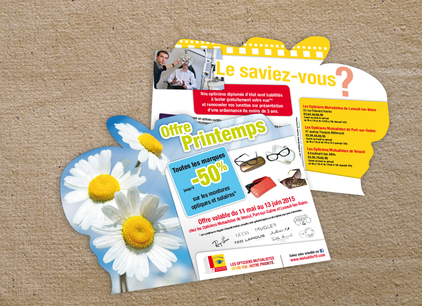 Flyer découpé (fly-cut) Les Opticiens Mutualistes (Ecouter Voir)