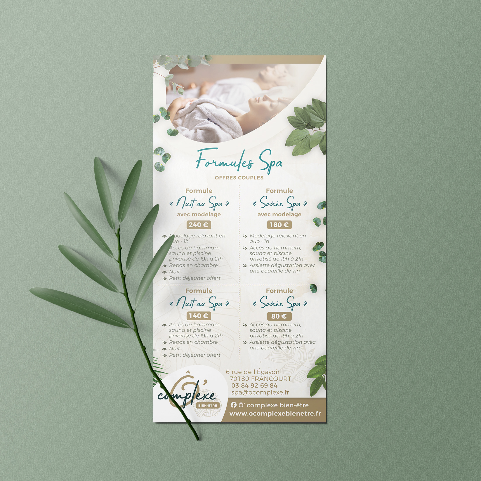 Flyer "Formules Spa" pour Ô'Complexe Bien-Être.