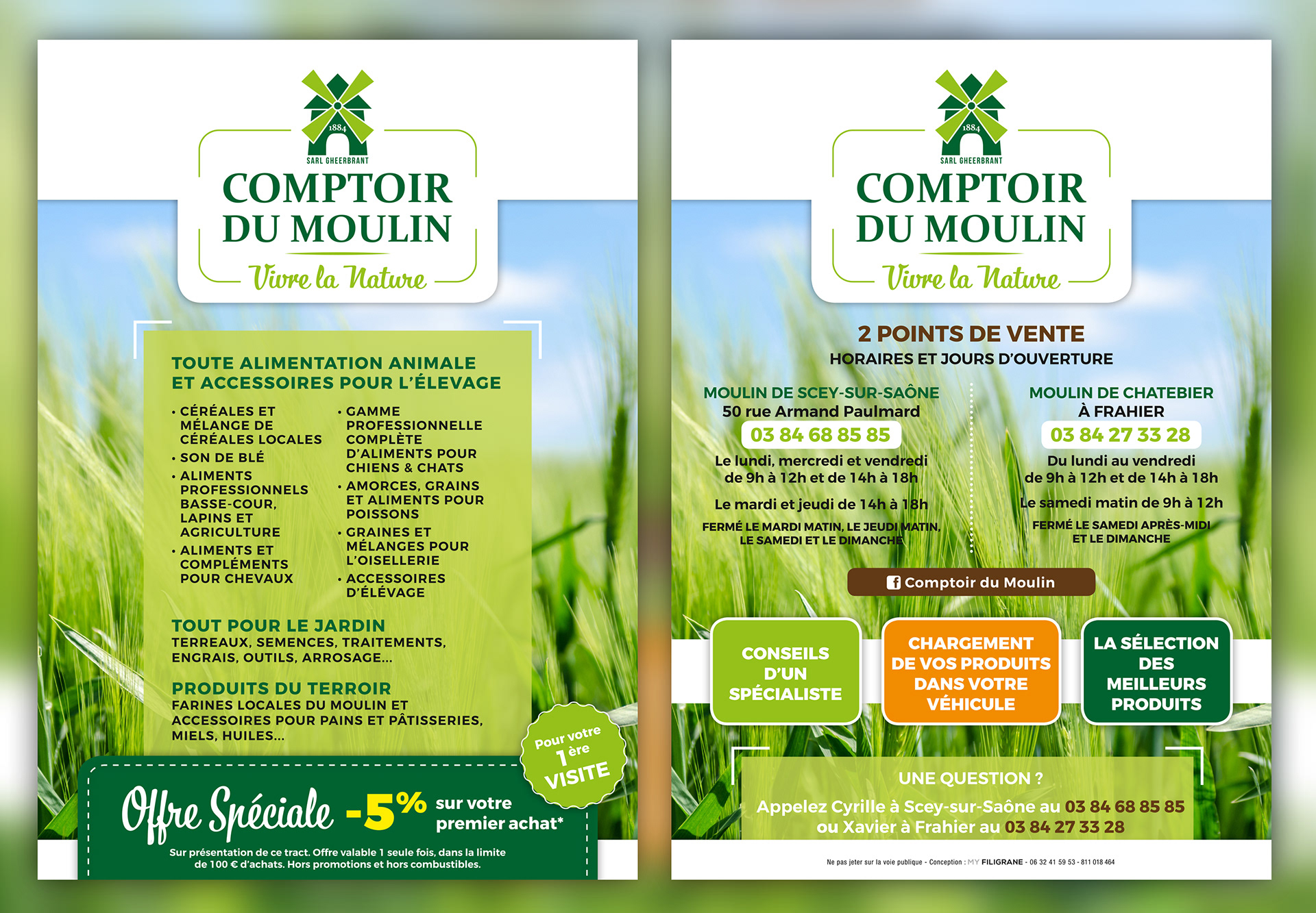 Flyer (tract) recto verso Comptoir du Moulin.