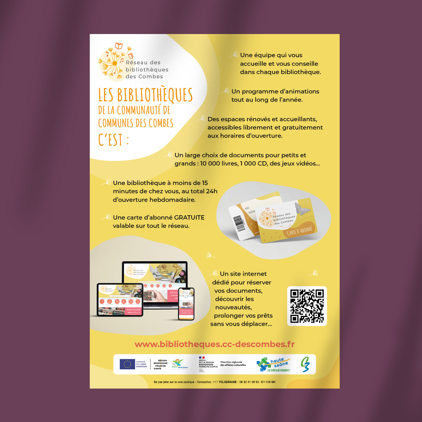 Flyer pour le réseau des bilbiothèques des Combes (verso)