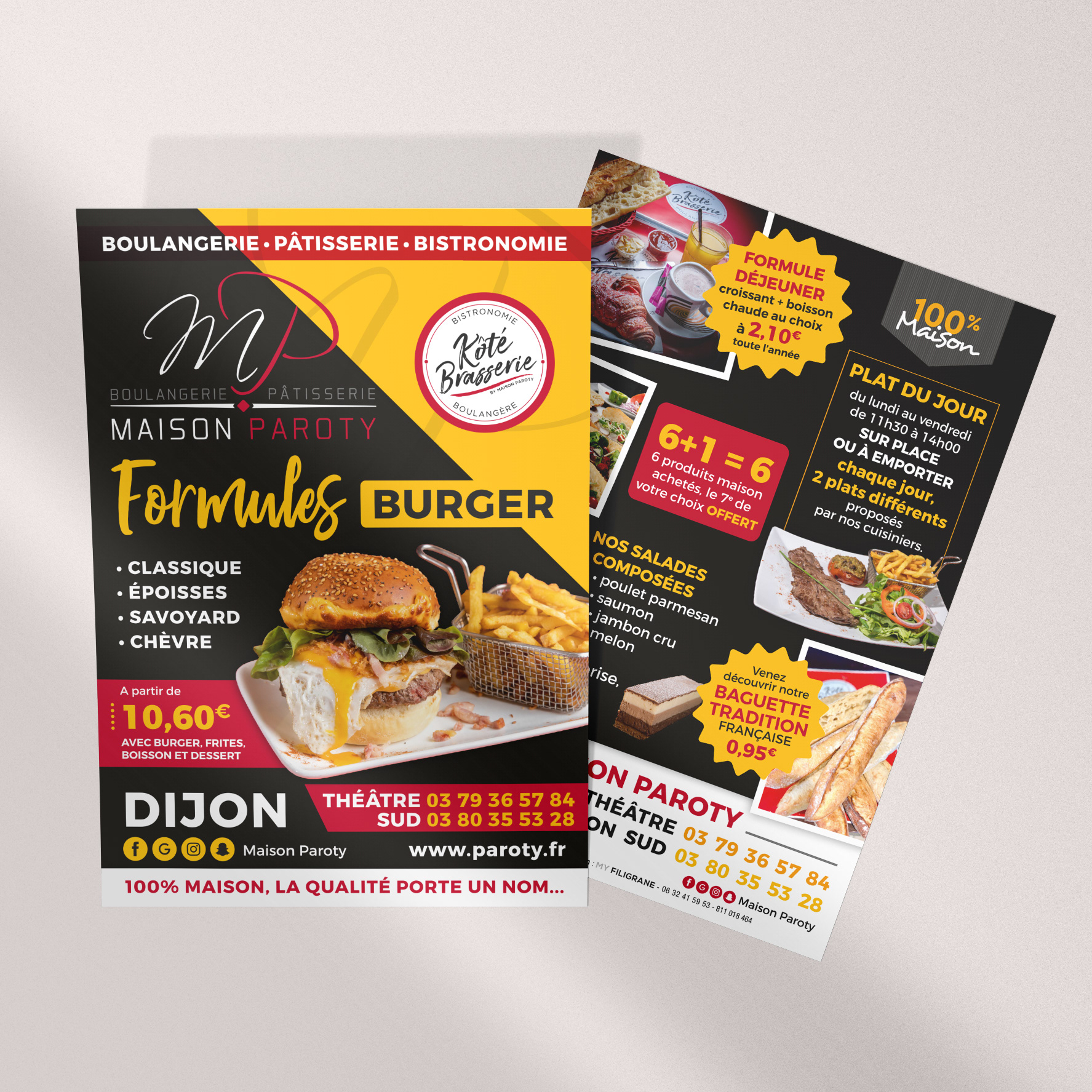 Flyer des Formules Burger pour la Maison Paroty.