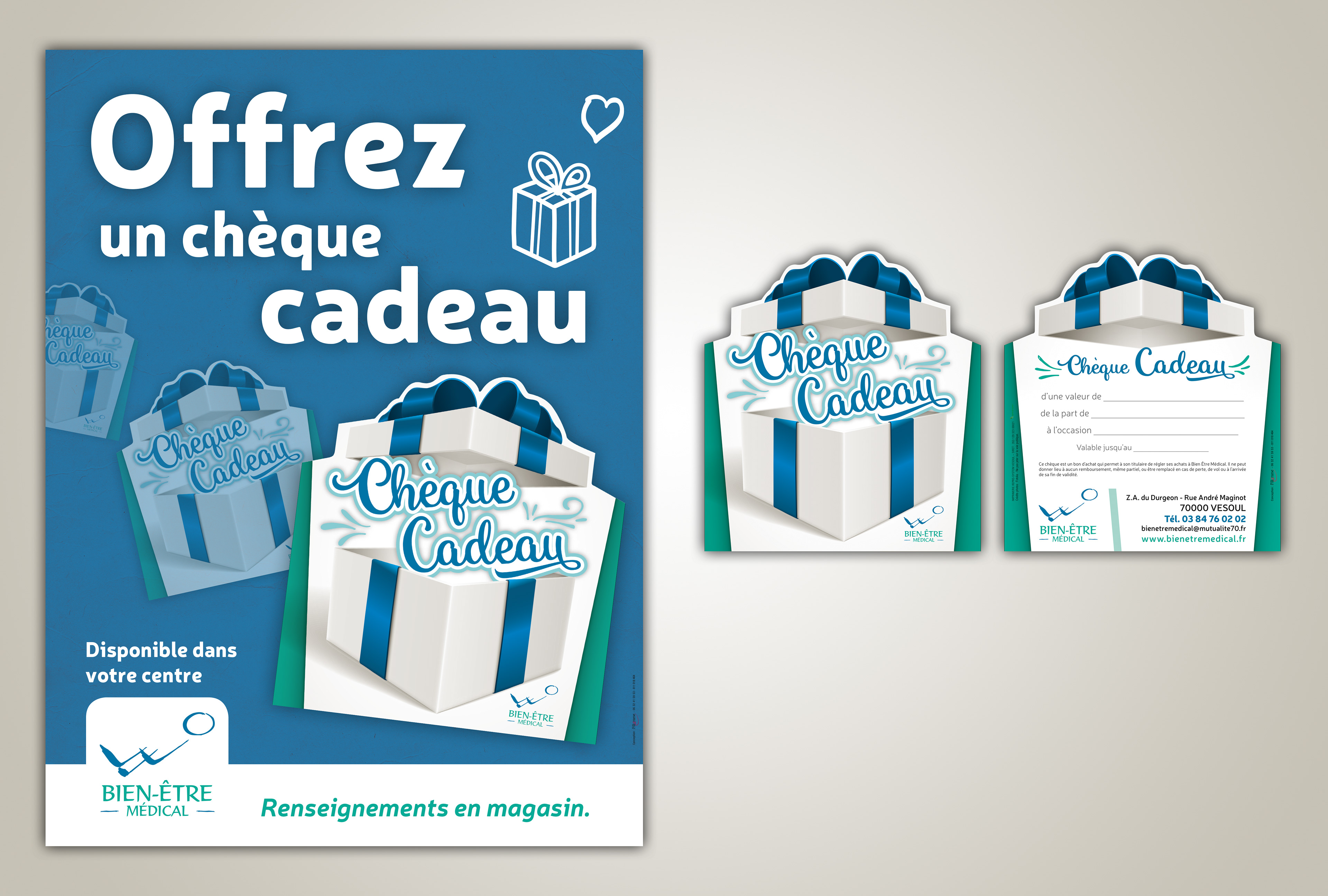 Affiche et carte cadeaux (tract découpé) Bien-Être médical.