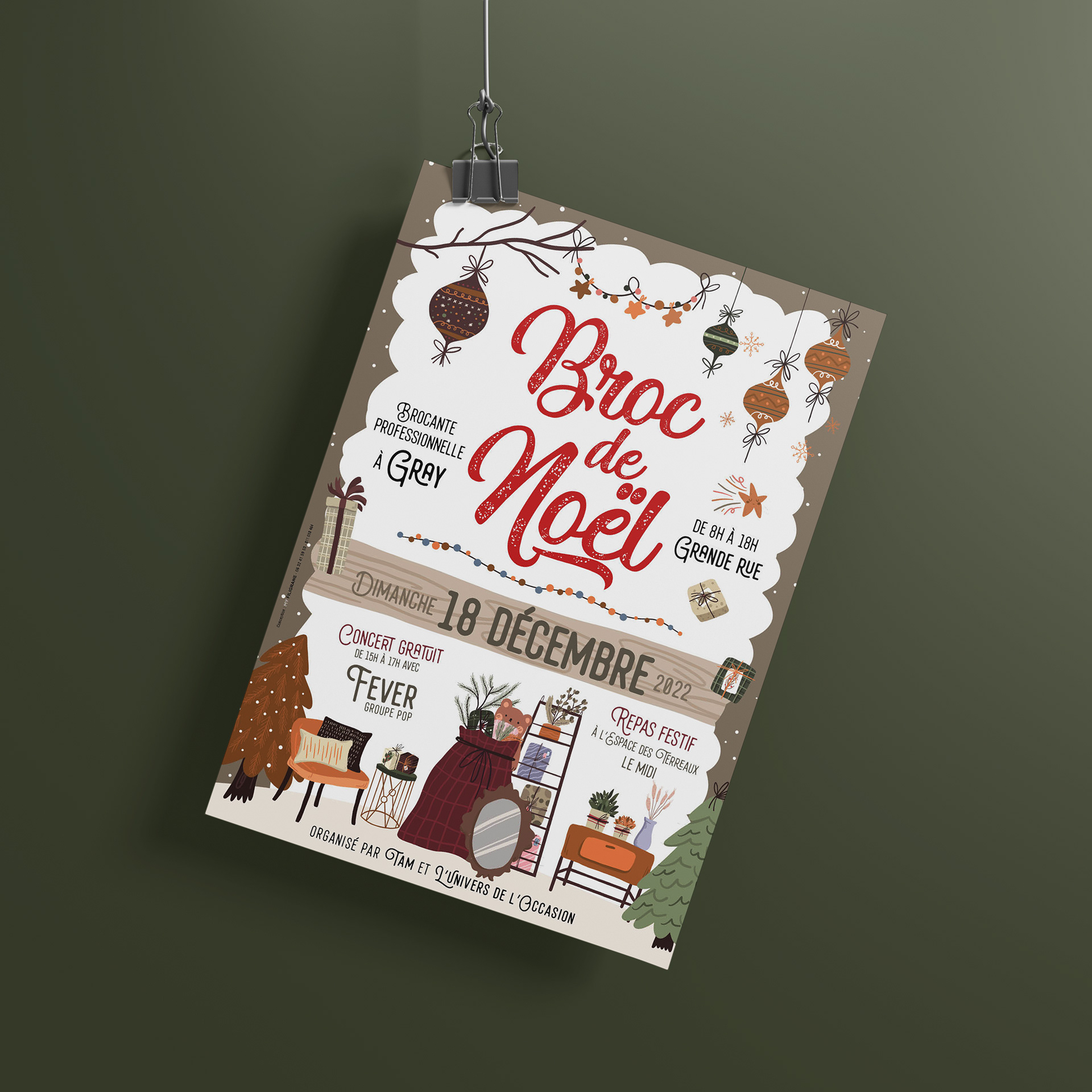Visuel de flyer et affiche pour la Broc de Noël de Gray.
