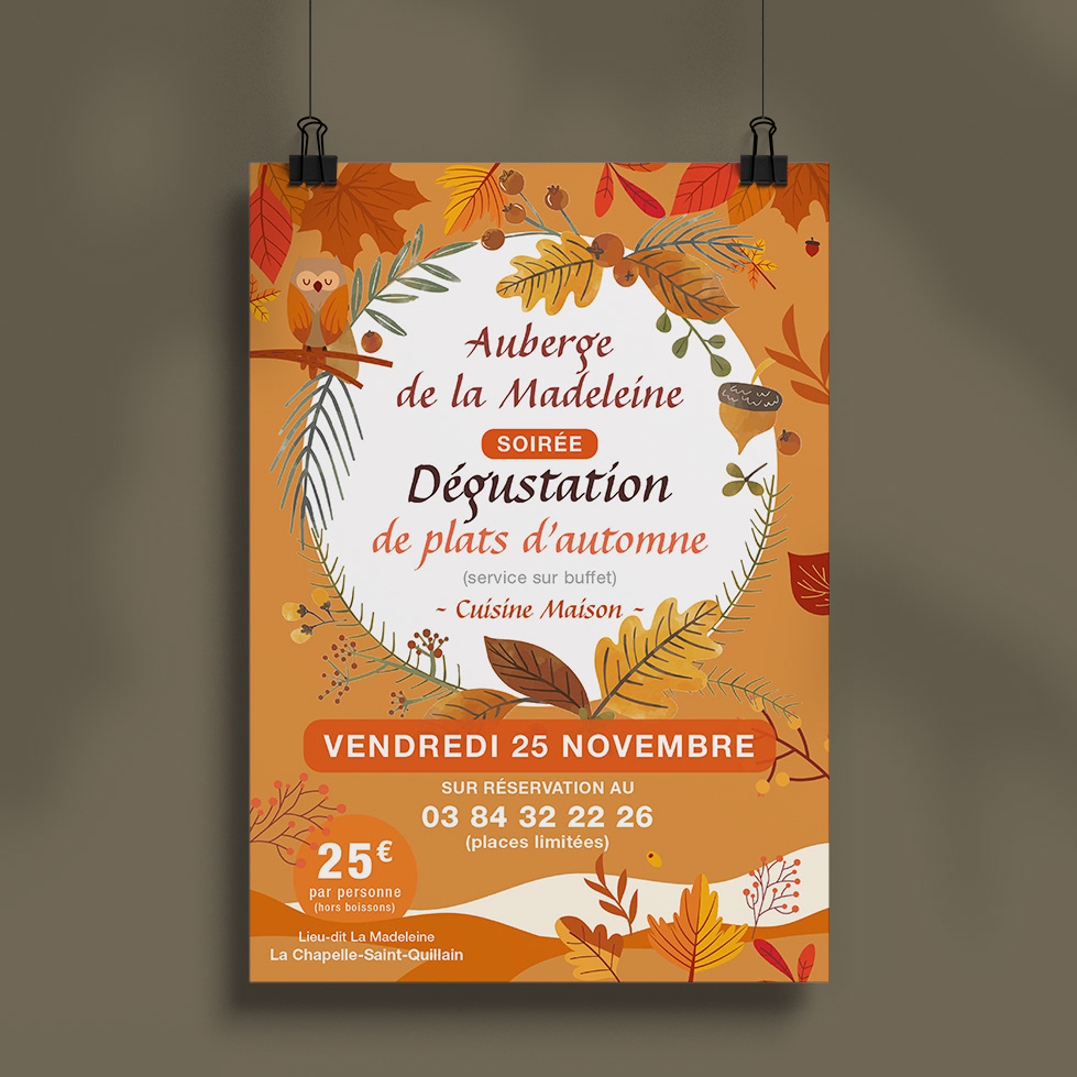 Visuel de flyer et affiche pour l'Auberge de la Madeleine.